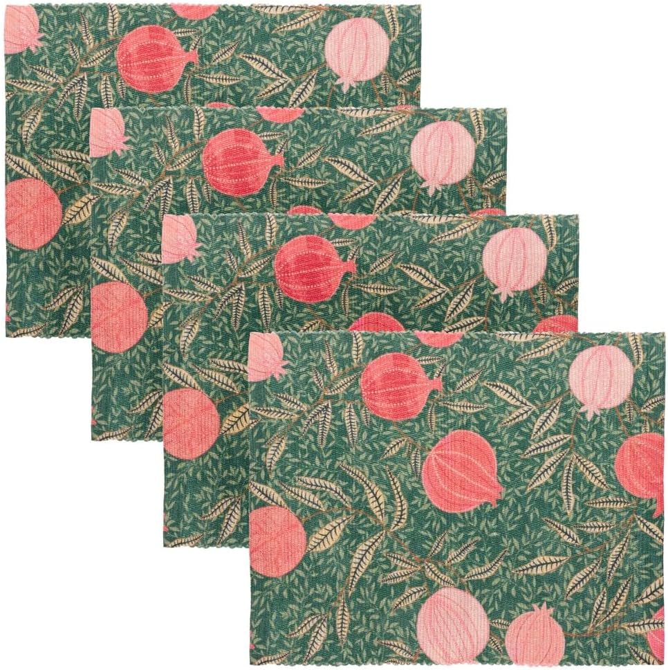 Paoletti Christmas Festive Pomegranate Placemat (Pack of 4) (46cm x 36cm) (Green)