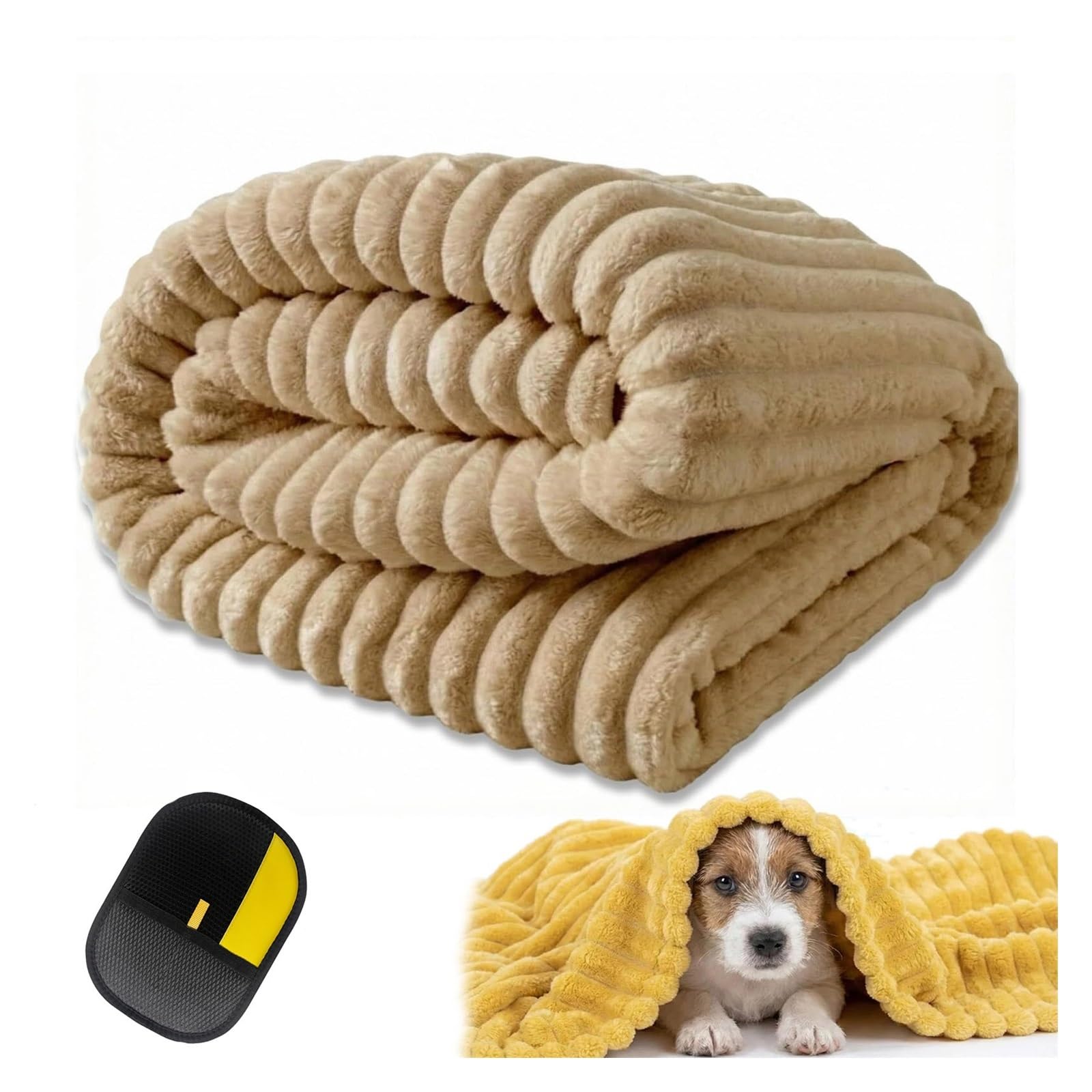 Emotional Support Blanket Yellow,Dog Mood Calming Soft Security Blanket, Soft Rabbit Fleece Material,Designed for Pets for Kennel, Sofa, Bed and Car Seat(Coffee,59.05 * 78.74in)