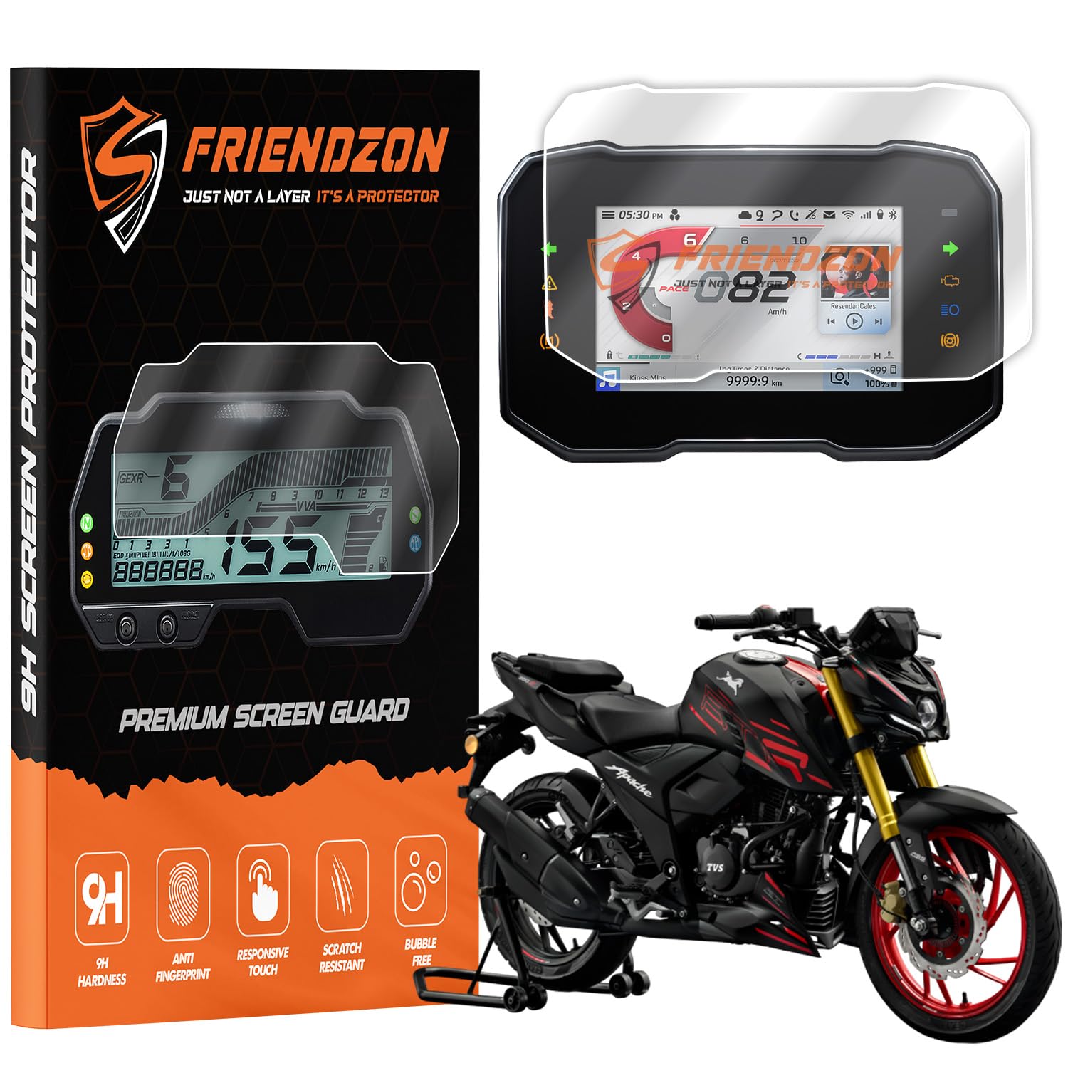 FriendZon Screen Guard For NEW 2025 TVS APACHE RTR 160 4V / 200 4V 2025 Digital Meter | Scratch Resistant | Water Repellant | HD Clear | TFT Instrument Console Protector | 2025 Speedometer Accessories | [Not Tempered Glass] (Pack Of 1)