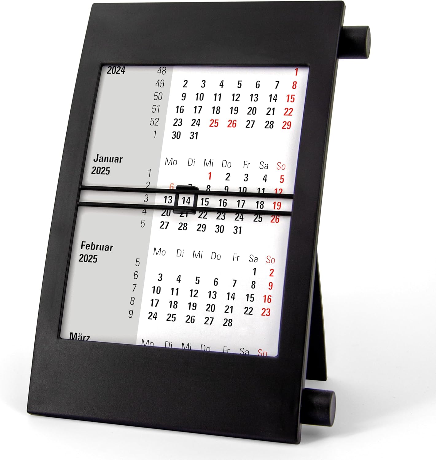 Truento 3-Monats Tischkalender 2026 & 2027 - Mit Drehmechanik Weiß/Rot
