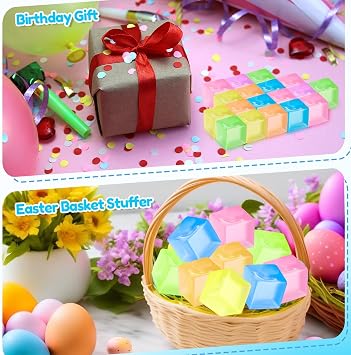 Thenshop 78 Pcs Mini Ice Cube Stress Balls Bulk Squeeze Square Ball Sensory Playings Stress Relief Ice Cube for Small Prize Birthday Party Favor Bags Box Filling, 6 Colors