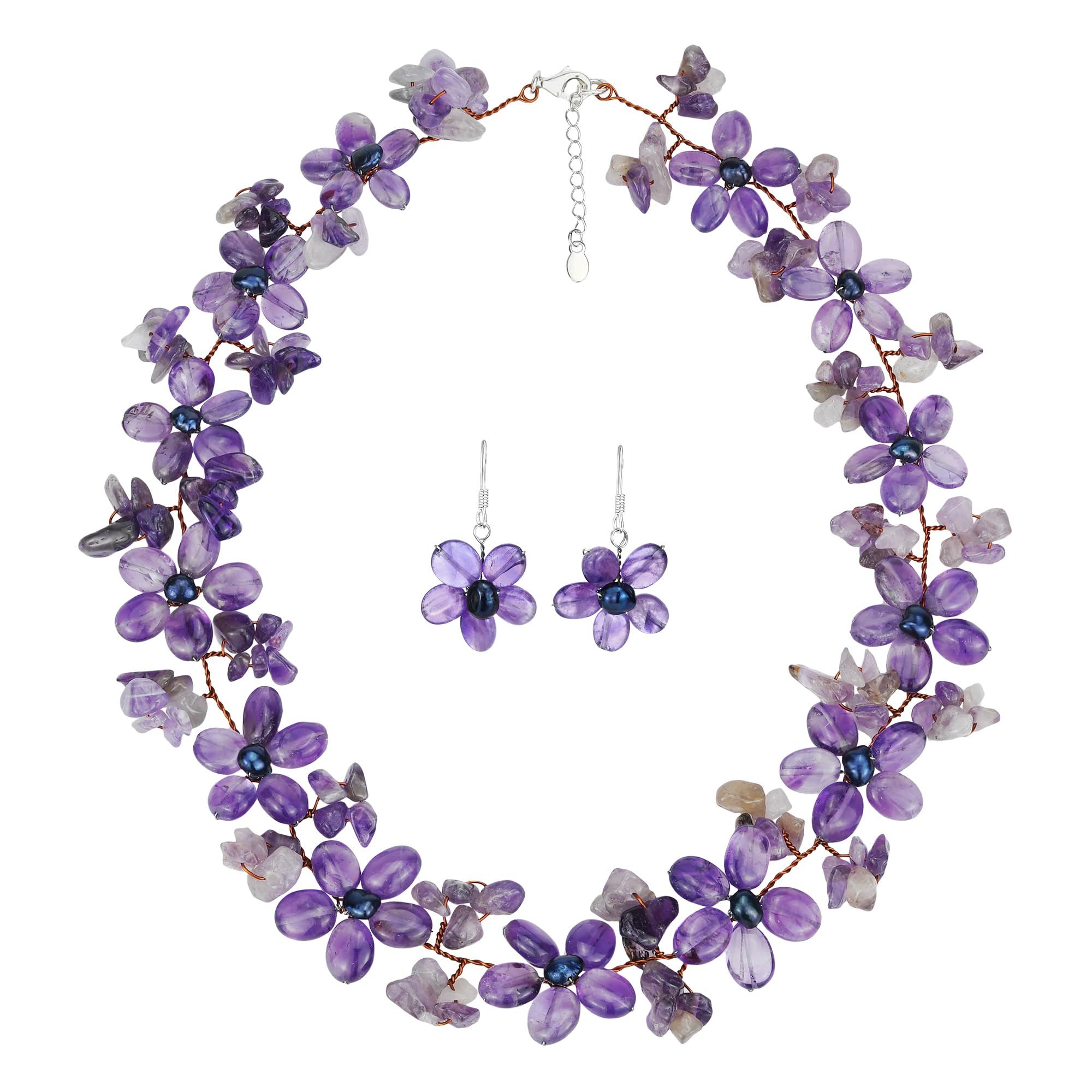 Parure Fantaisie Collier & Boucles D'oreilles - Pierres Violine - Occasion élégante