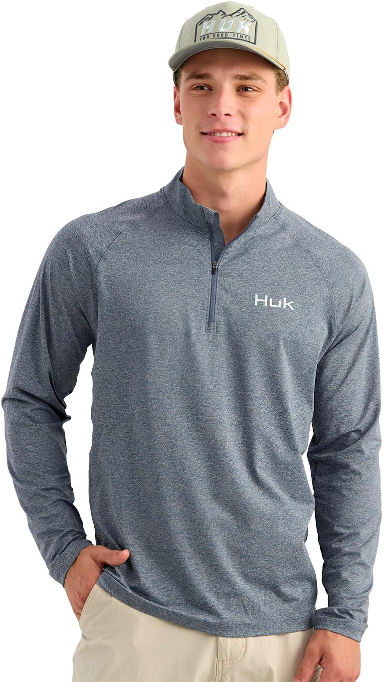 HUK Men's Airweight Heather 1/4 Zip, Lightweight Upf 30+ Performance Pullover With Recycled Polyester and Stretch Fabric