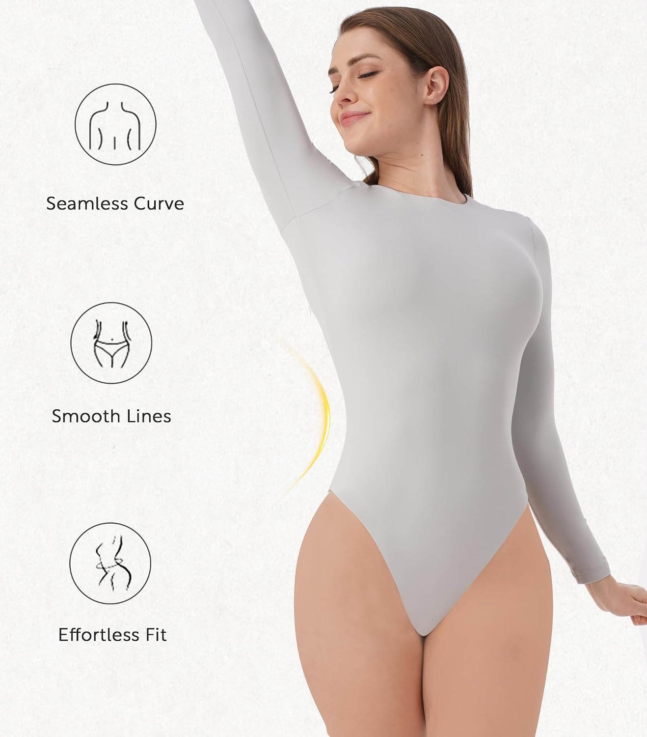 DAVID ARCHY Women's Bodysuits Long Sleeve Double Lined Soft Slimming Fit Round Neck