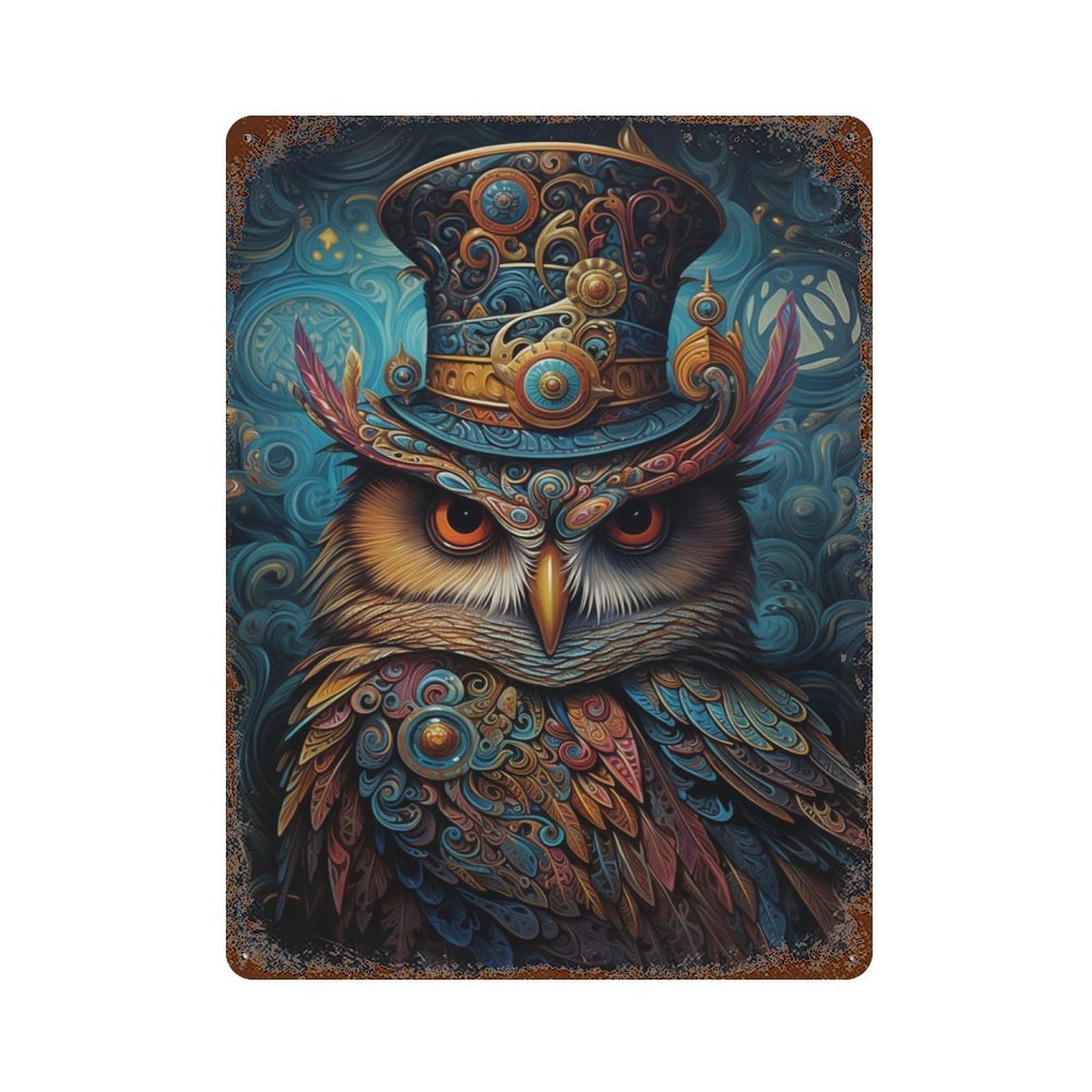 Distressed Metal Wall Sign The Clockwork Guardian 15.7"x11.8", Vintage Wall Decor for Garage, Bar And Workshop Decor