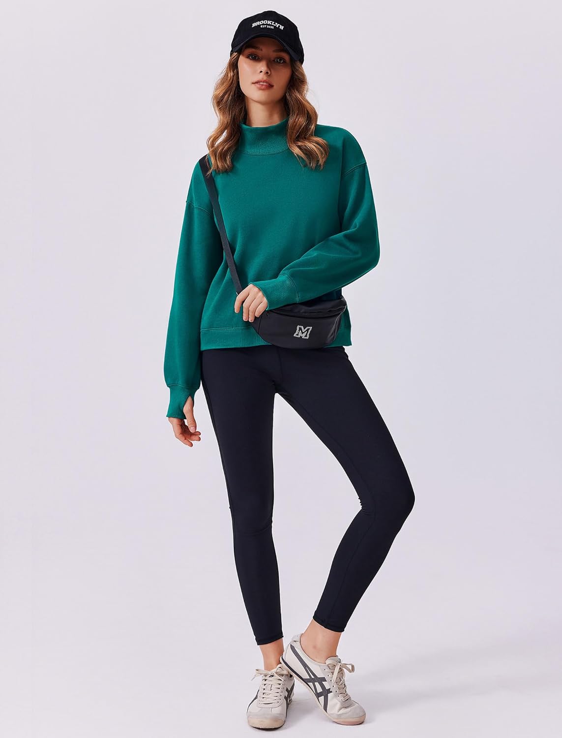 PINSPARK Sweatshirt for Women 2024 Long Sleeve Ribbed Turtleneck Sweatshirt with Side Pockets Thumb Hole Fleece Lined Casual Tops,Green Jade Small - Image 3