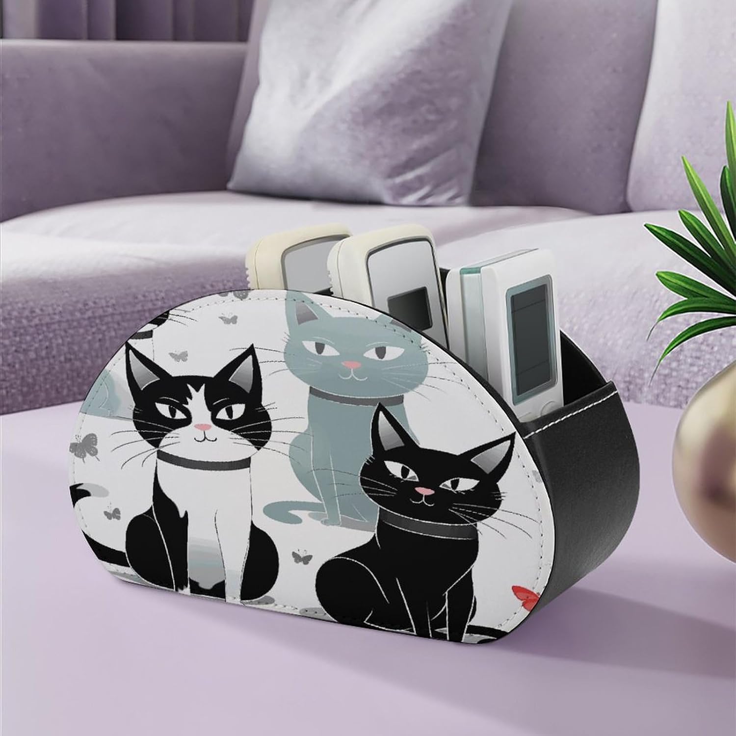 TV Remote Control Holder, 5 Compartments, Black And White Cats image 5