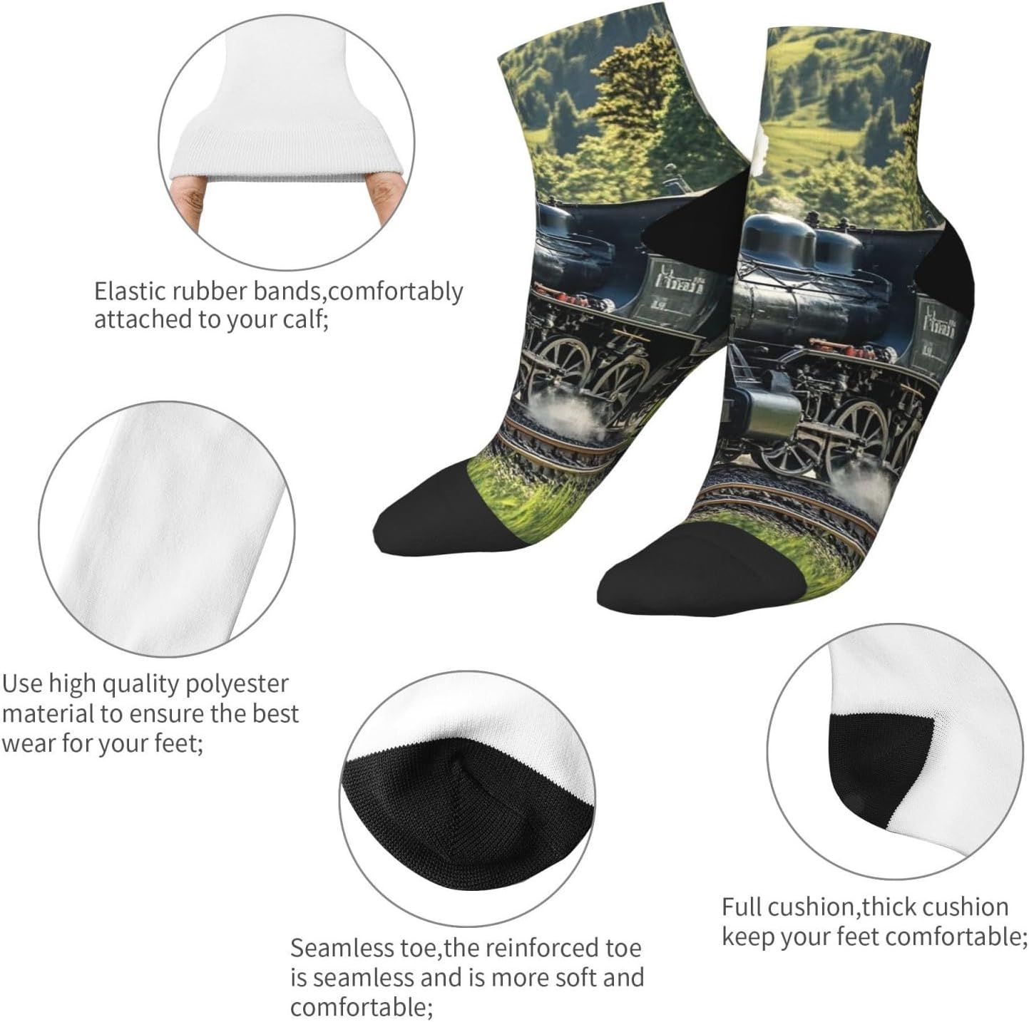 Women Men Breathable Warm Boot Socks Steam Train Calf Socks for Hiking Work