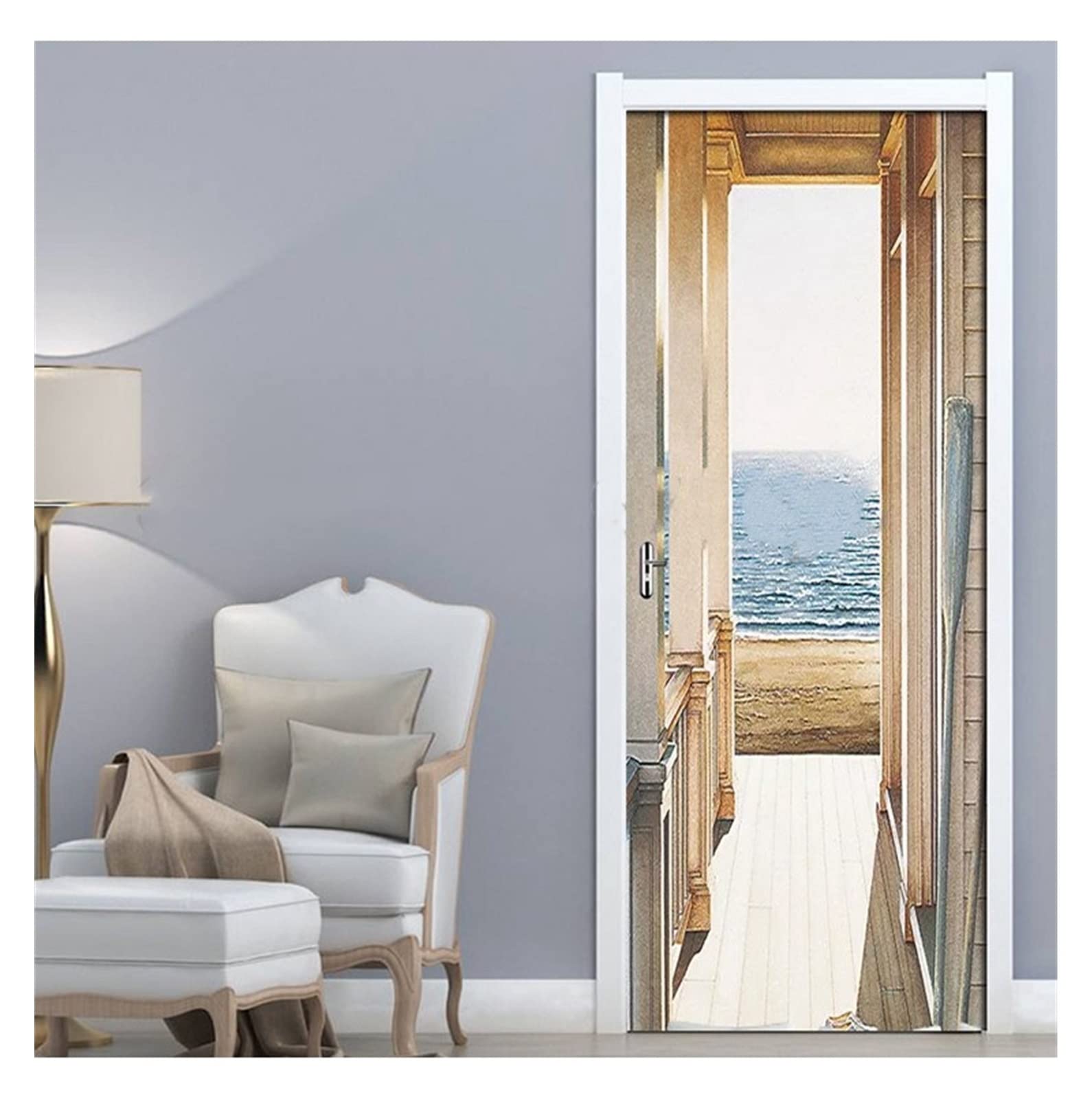 Sticker porte effet mer 3D poster mural trompe l'œil en PVC autocollant pour maison 95x215cm