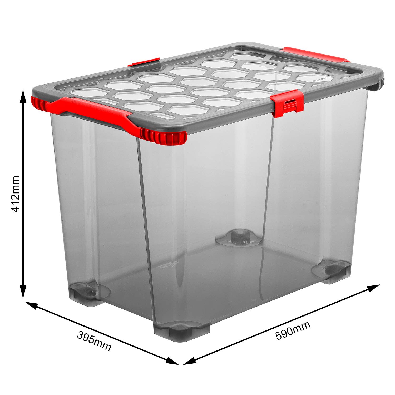 Rotho Evo Total Protection Scatola da 65l con coperchio e ruote, Plastica PP senza BPA, Grigio(Antracite)/Rosso, 65l 59.0 x 39.5 x 41.2 cm