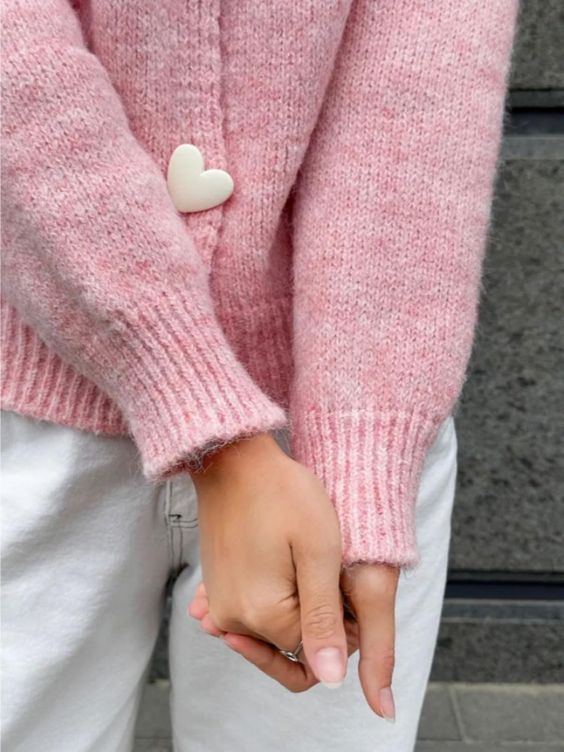 CHARTOU Women's Heart Buttons Knit Cardigan Short Cute Crewneck Knit Sweater Fall Long Sleeve Top