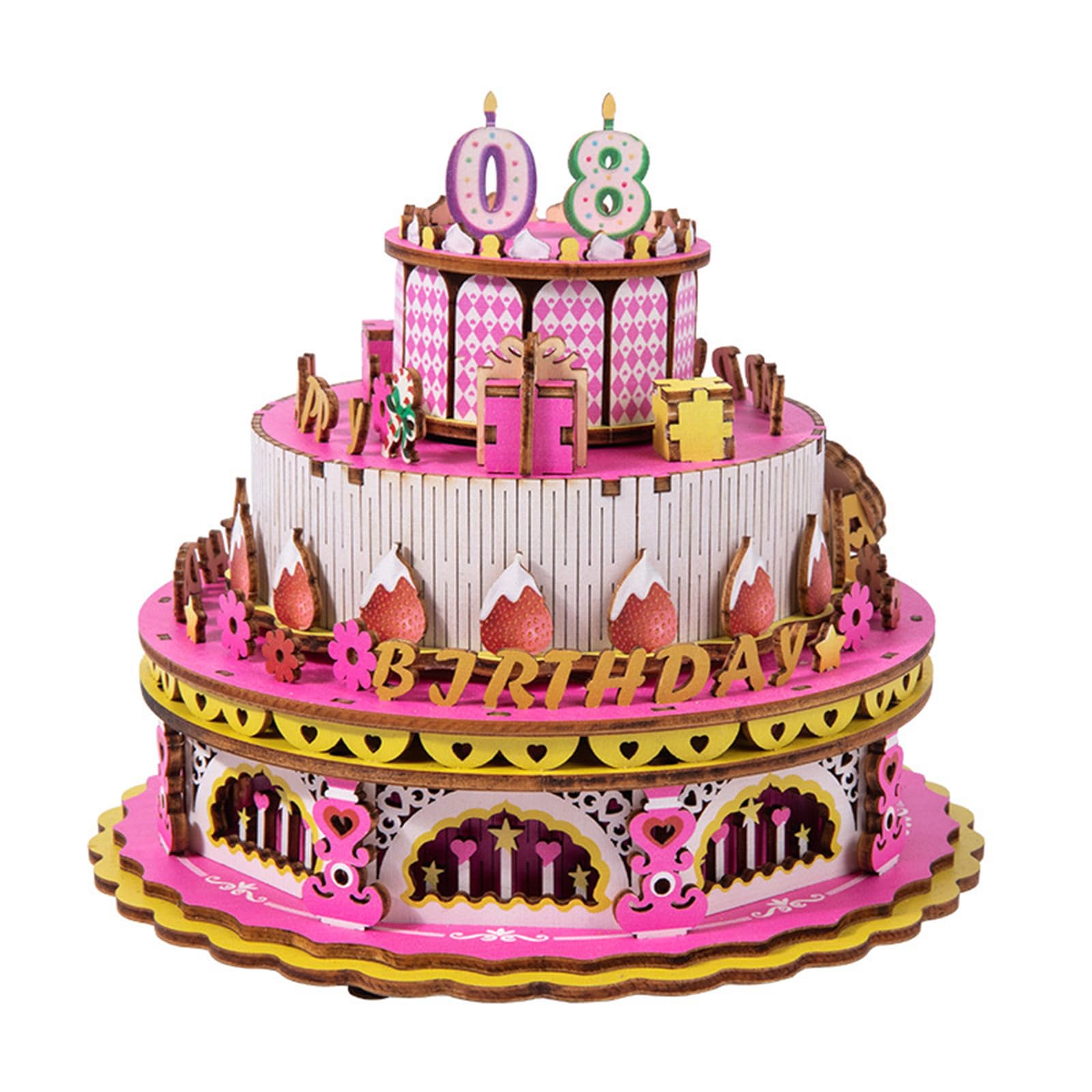 Woedpez Creative Mechanical Birthday Cake Music Box Craft Set, Hand-Crank Wooden Rotating Decor with Melodies for Holiday Gifting Hand-Crank Wooden Rotating Decor with Melodies for Holiday Gifting