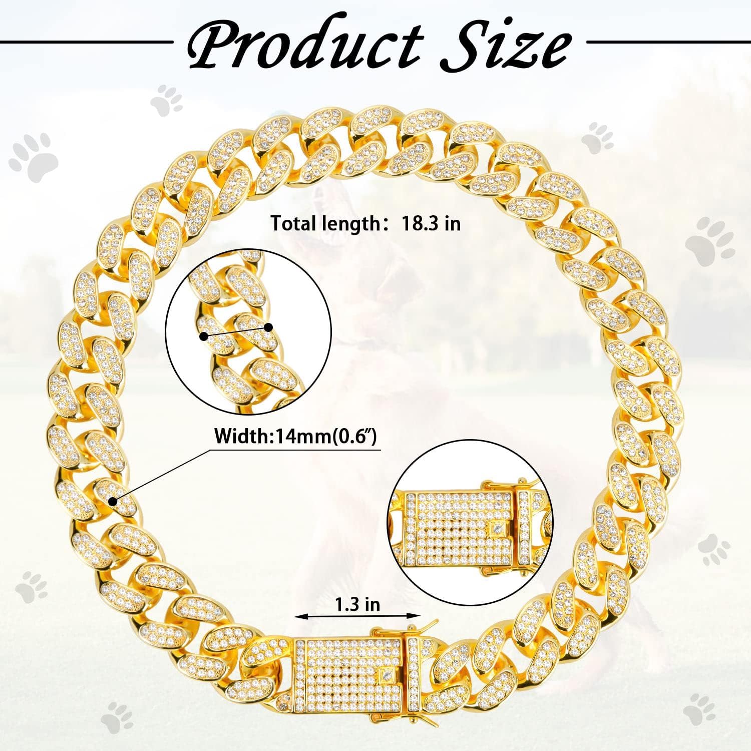 Gold Cuban Link Dog Collar, 15mm Width, Secure Buckle, Medium Large Dogs & Cats, 18 Inches - Image 4