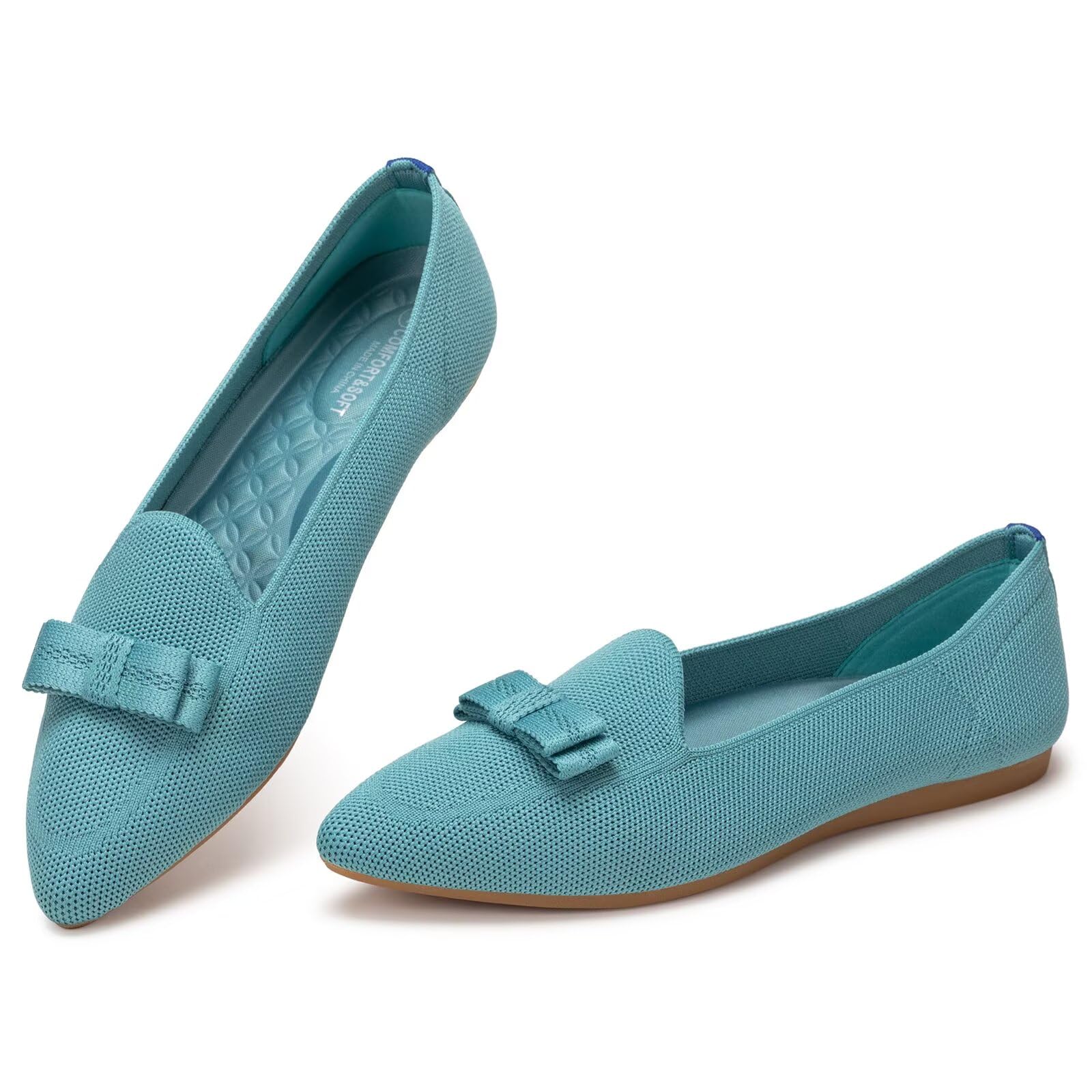 Frank Mully Loafer Flats für Damen Lässiger Strickstoff Schuhe Waschbar Schnürschuhe mit spitzer Zehenpartie Bequeme Schuhe im Ballettstil für