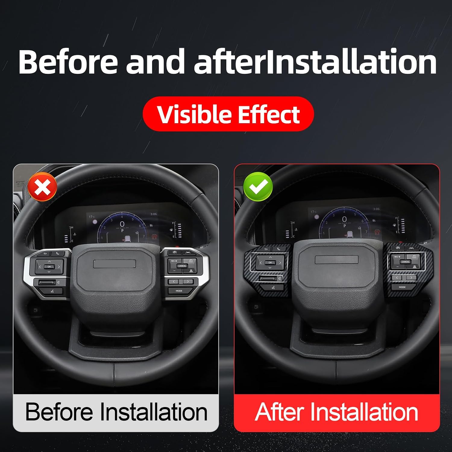2 Pcs Steering Wheel Button Decorative Sticker for 2024 2025 2026 Toyota Land Cruiser 250 1958 Prado Lc250 J250 Interior Modification Accessories (Carbon Fiber Button Sticker)