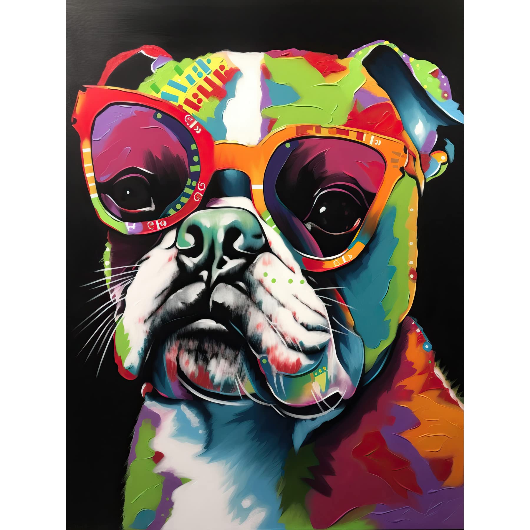 Artery8 Rainbow Colour English Bulldog Puppy in Sunglasses Large Wall Art Poster Print Thick Paper 18X24 Inch