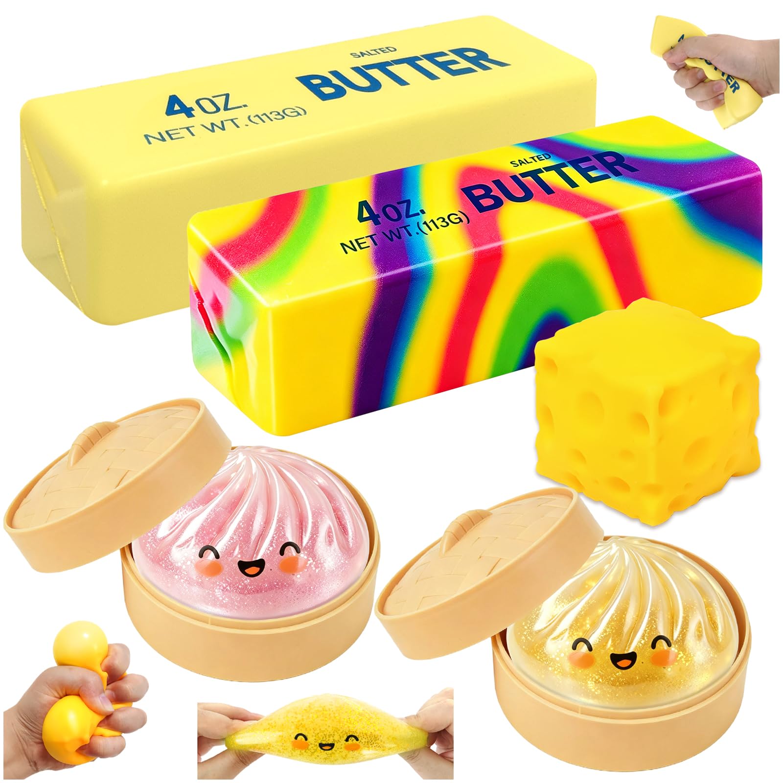 5 Pezzi Mystery Dumpling Bao Squishy, Butter Formaggio Squishy Set Palla Antistress Con Scatola Per Vapore Pasta Morbida Da Schiacciare Per Alleviare L'Ansia E Fidget Mano per Adulti