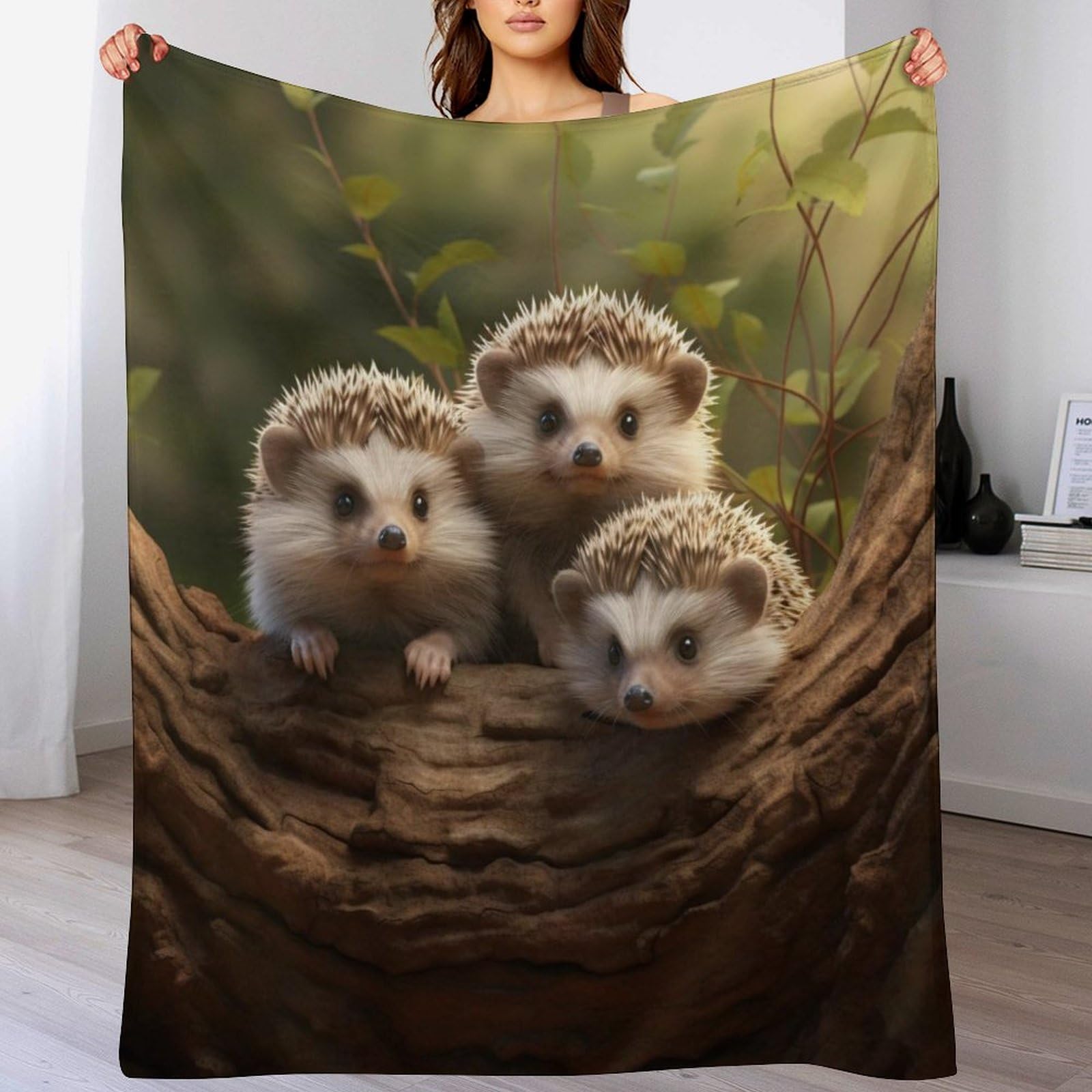 GGJJTT Hedgehog Fleece Throw Blanket, Soft Microfiber Fluffy Flannel Blanket for Bed Sofa Couch Settees, Kids Adult Gift Travel 140×180cm
