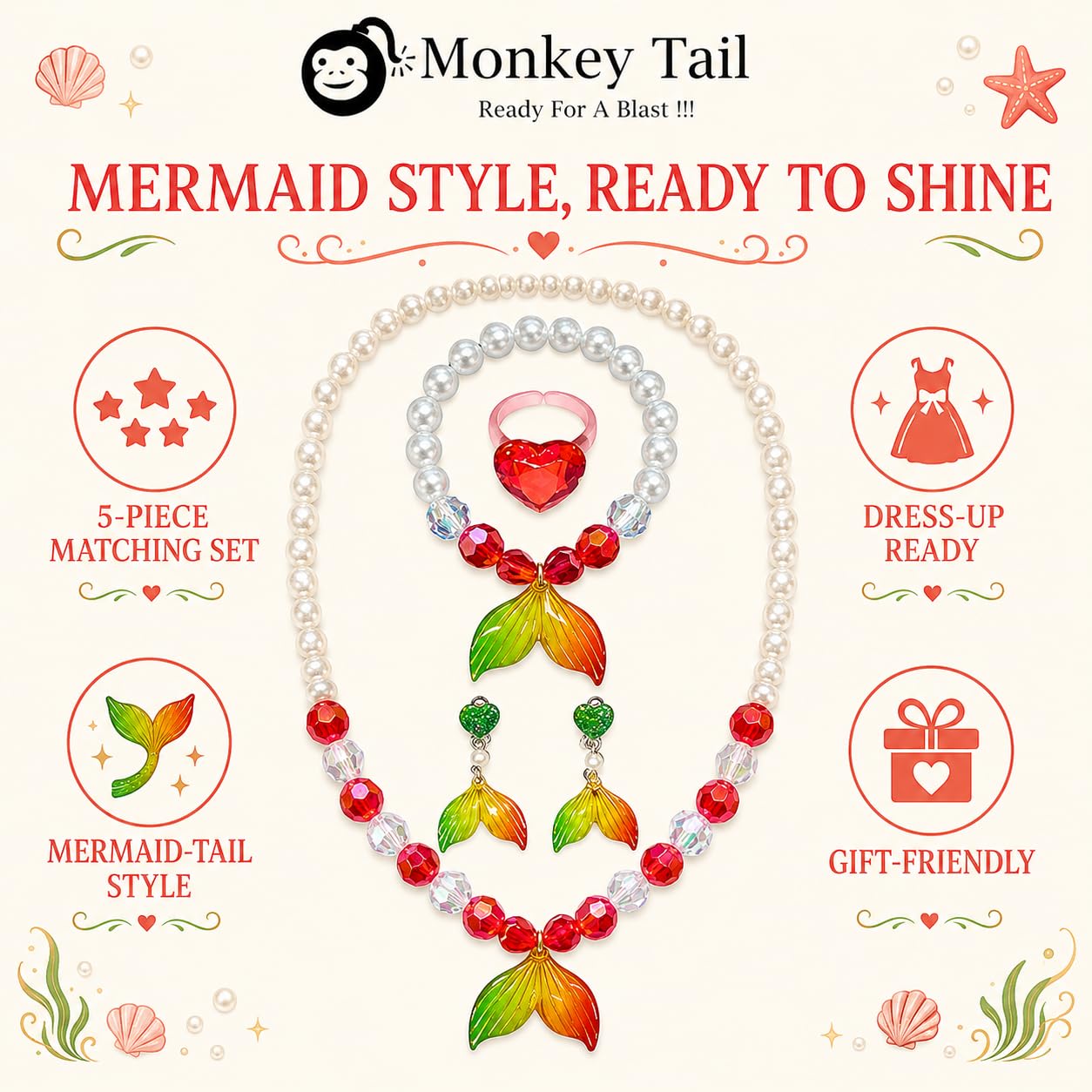 MONKEYTAIL Birthday Return Gift for Girls, Red Mermaid Jewellery Kit 1