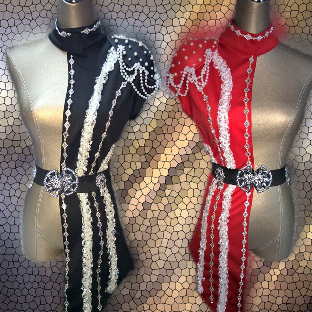 Justaucorps À Paillettes Brillantes pour Femmes, Une Pièce en Patchwork À Franges avec Col en Chaîne De Perles, Costume De Danse Latine Jazz pour Salle De Bal