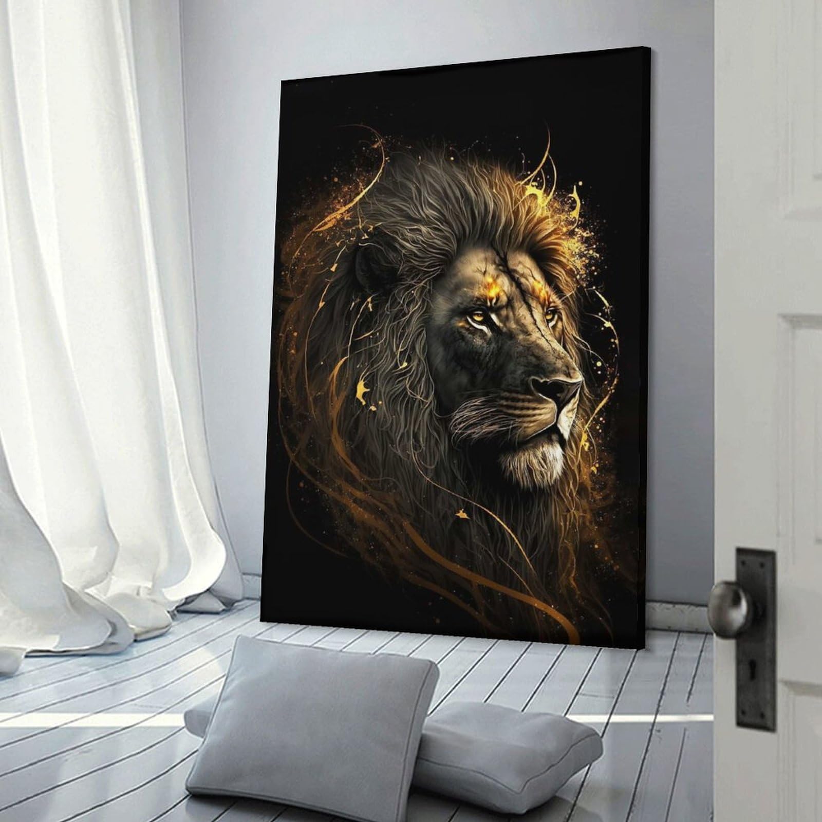 Junmoney Black And Gold Lion Decorative Wall Artwork, 24x36inch(60x90cm), for New Homes, Bedrooms Or Workspaces, Gift Idea for Housewarming And Birthdays
