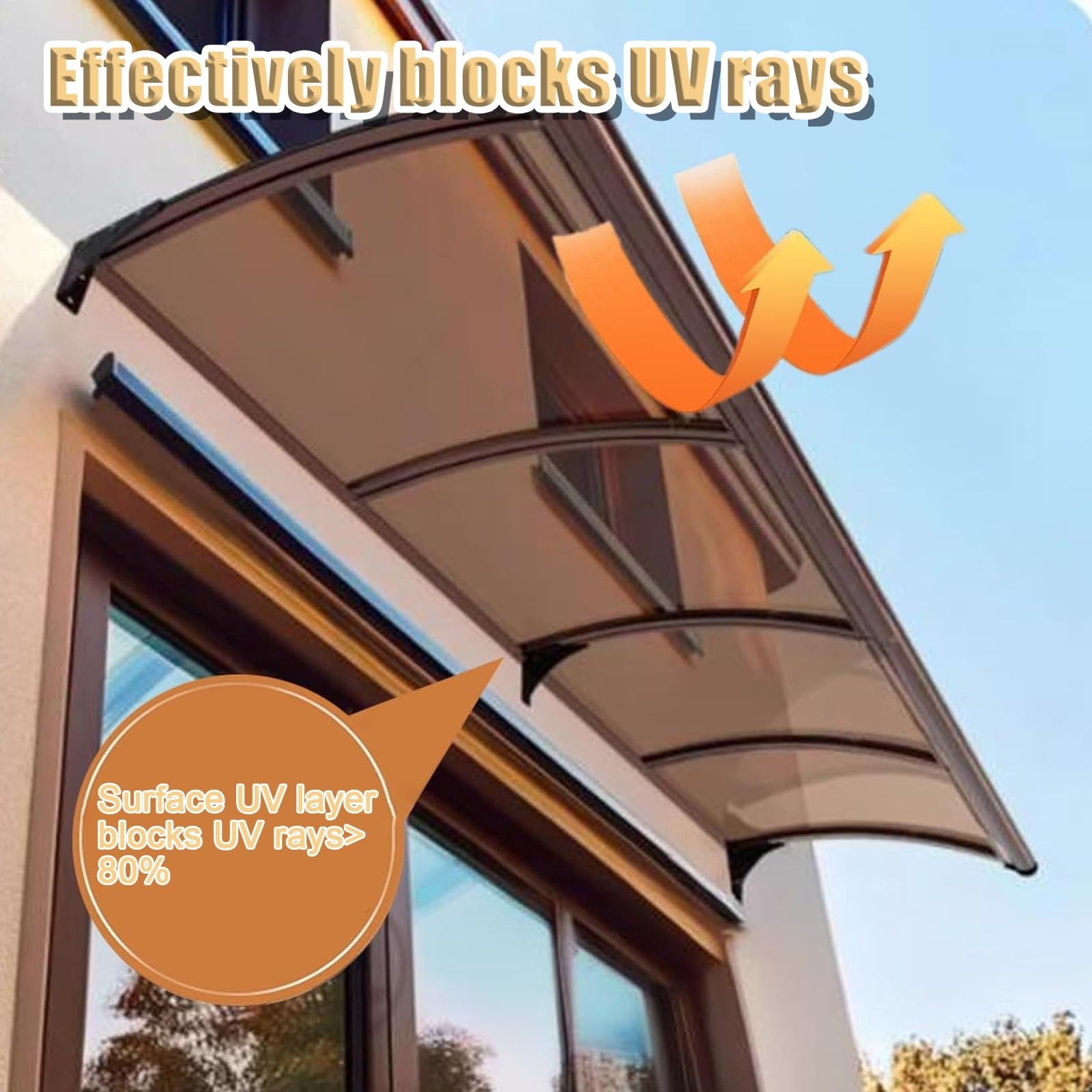 Tenda da sole curva per porta, in metallo, per portico/patio, design moderno (65 x 440 cm), protezione durevole dalla pioggia