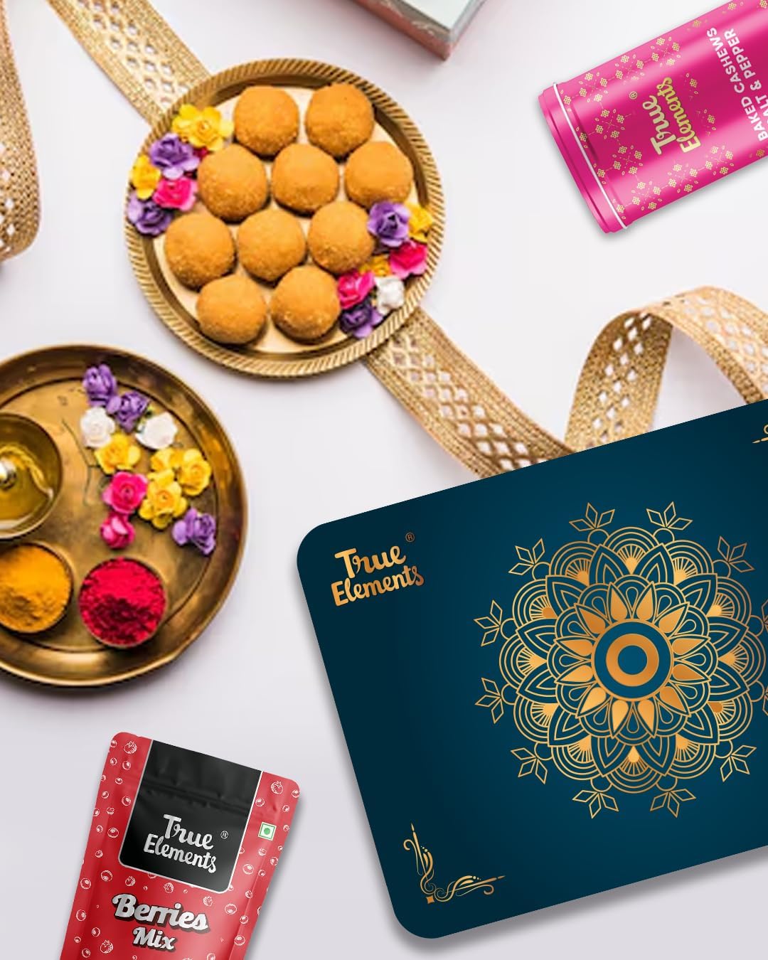 True Elements Luxurious Diwali Gift Hamper 300g - Dry Fruits Gift Pack | 3 Gift Items | Snacks Gift Box | Celebrations Box | Salt & Pepper Cashews, Berries Mix, Namkeen Mix