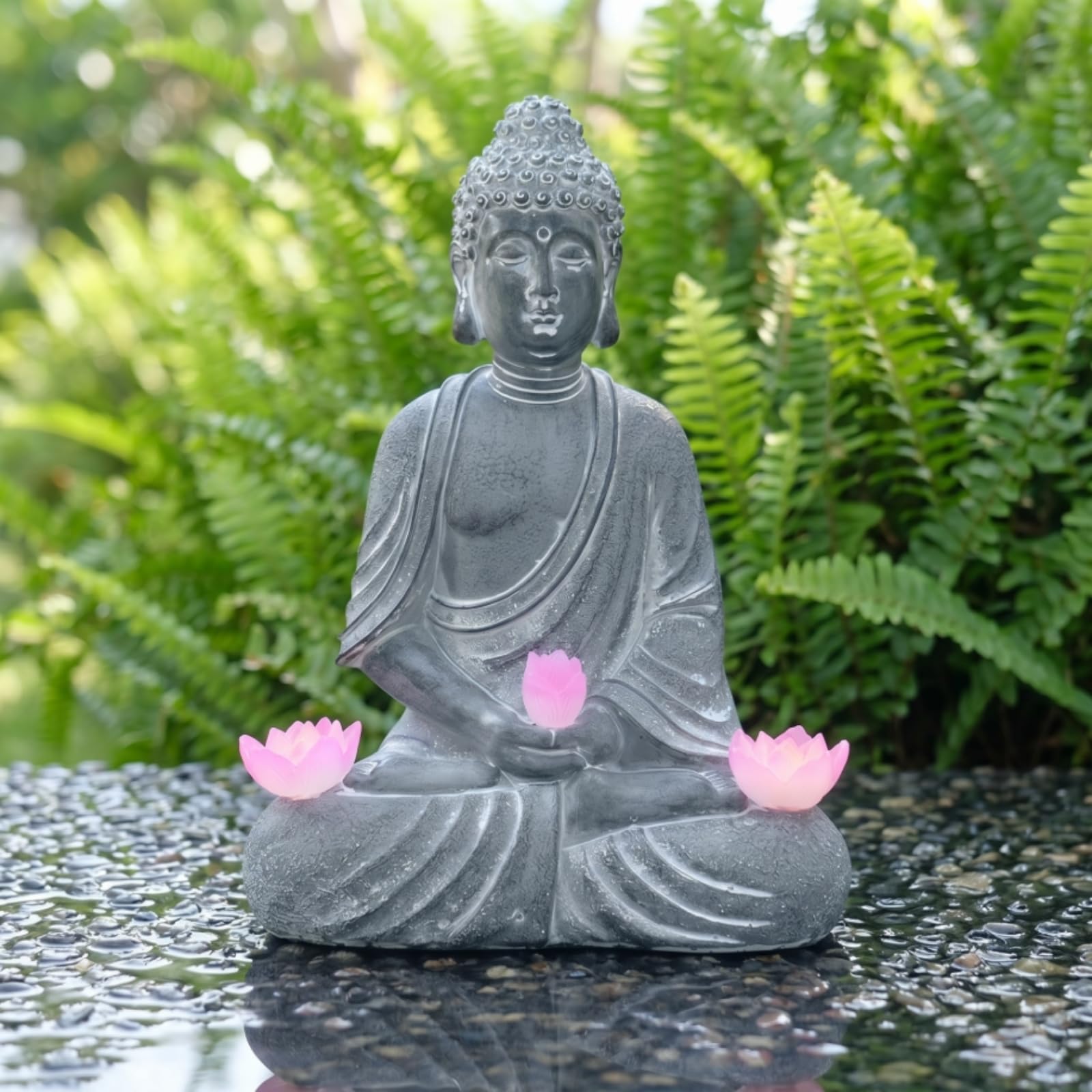 Statua Buddha in Resina Lampada Solare Figura Ornamentale Scultura da Giardino Resina Resistente Agli Agenti Atmosferici con Luce Tenue Adatta Aiuola, style to 4