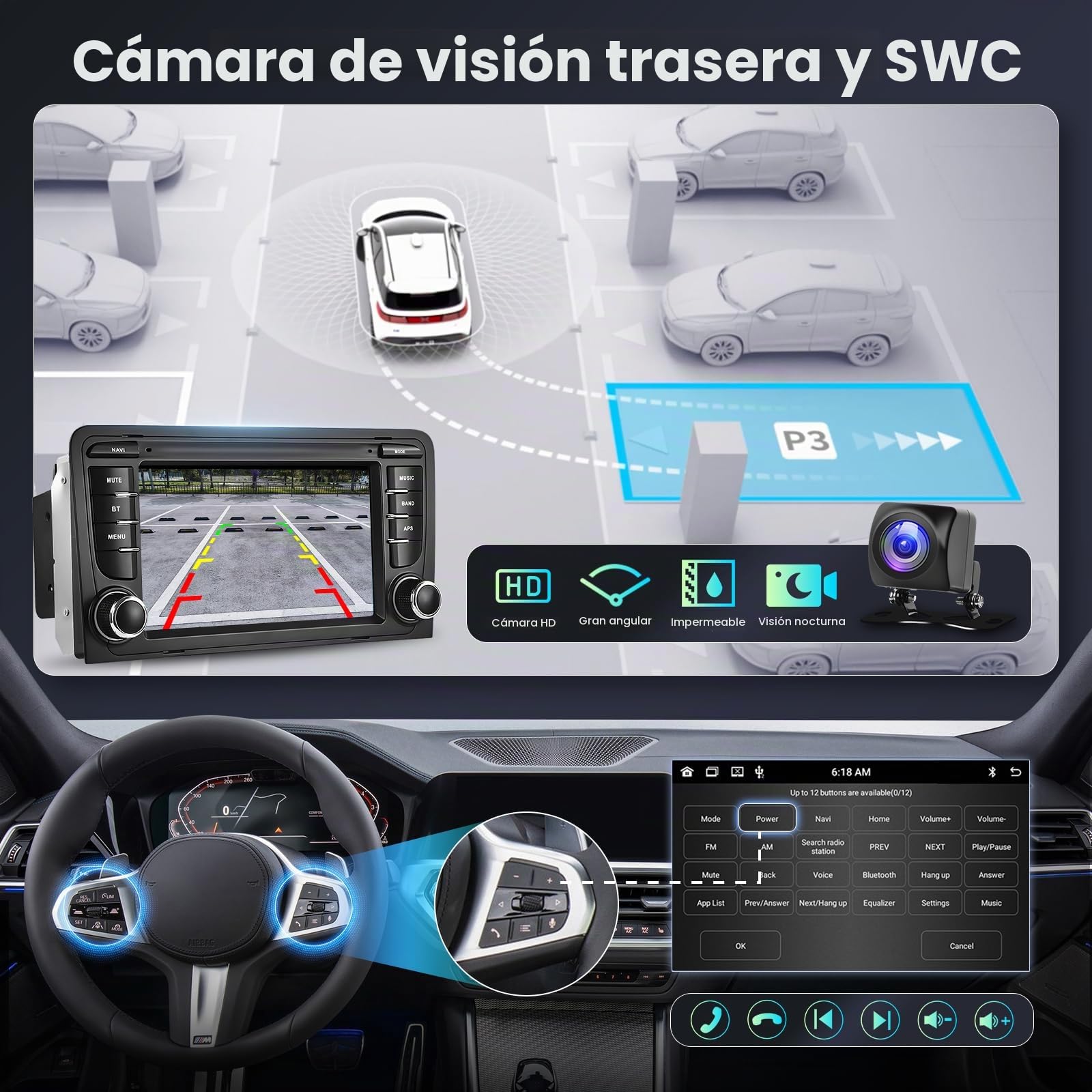 6G+128G 8-Core Android Radio para Audi A3 2003-2012/S3 2006-2012/RS3 2011-2012 con Carplay Android Auto Inalambrico, Hodozzy Pantalla Táctil 7 Pulgadas con Bluetooth GPS WiFi DSP FM/RDS Radio, Cámara