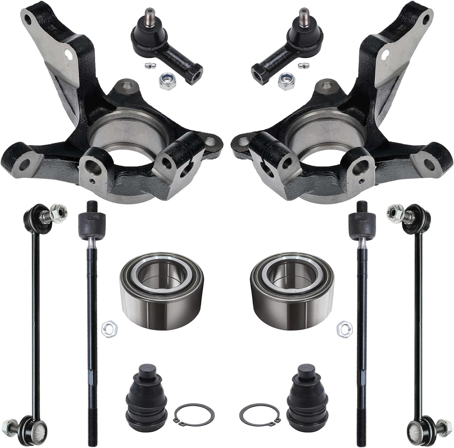 12pc Front Steering Knuckles Wheel Bearings Inner Outer Tie Rods Suspension Kit