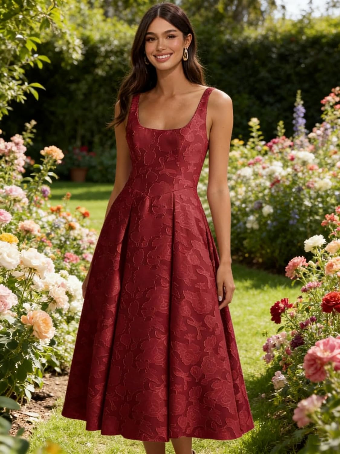 Floral Lace Prom Dresses 2026 for Women A-Line Square Neck Pleated Corset Sleeveless Cocktail Party Dress