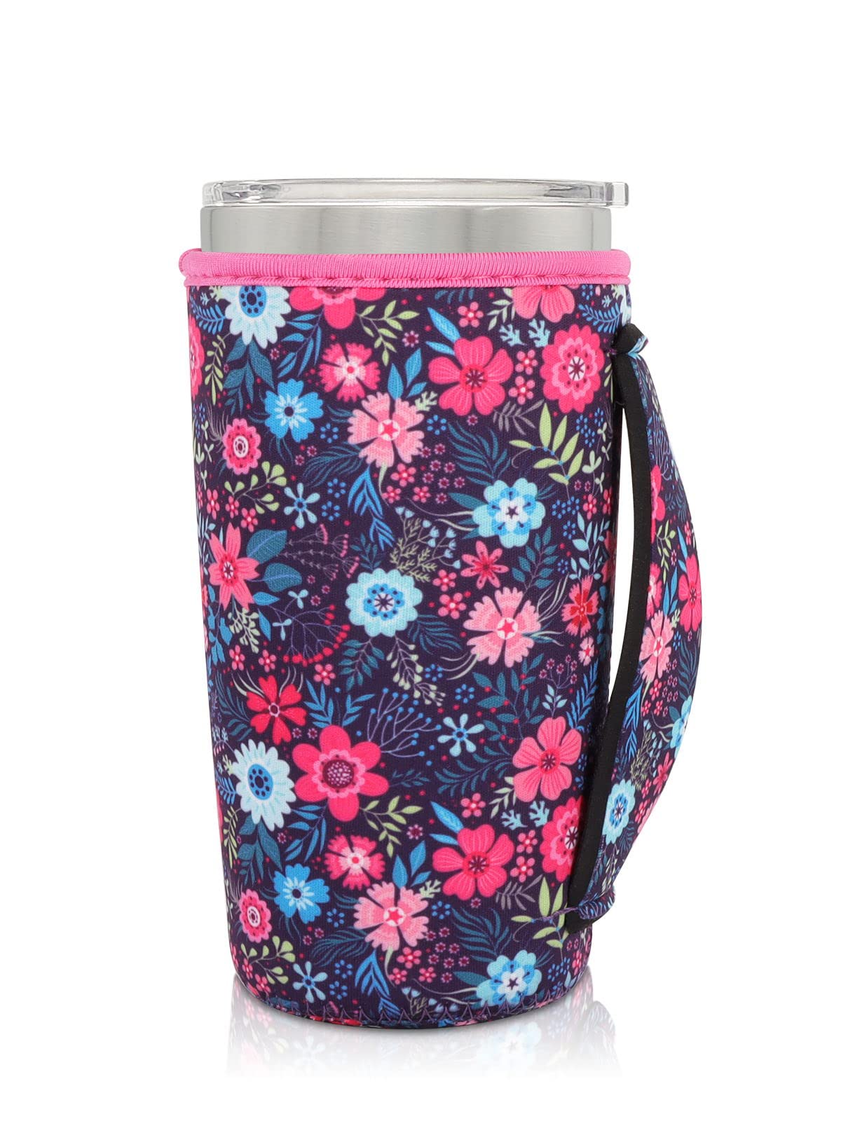 Neoprene Insulated Sleeves Cup Holder with Handle for 20oz Tumbler Cups, Reusable Iced Coffee Sleeve Compatible with Starbucks Trenta, Dunkin Large, more(Flower meadow)