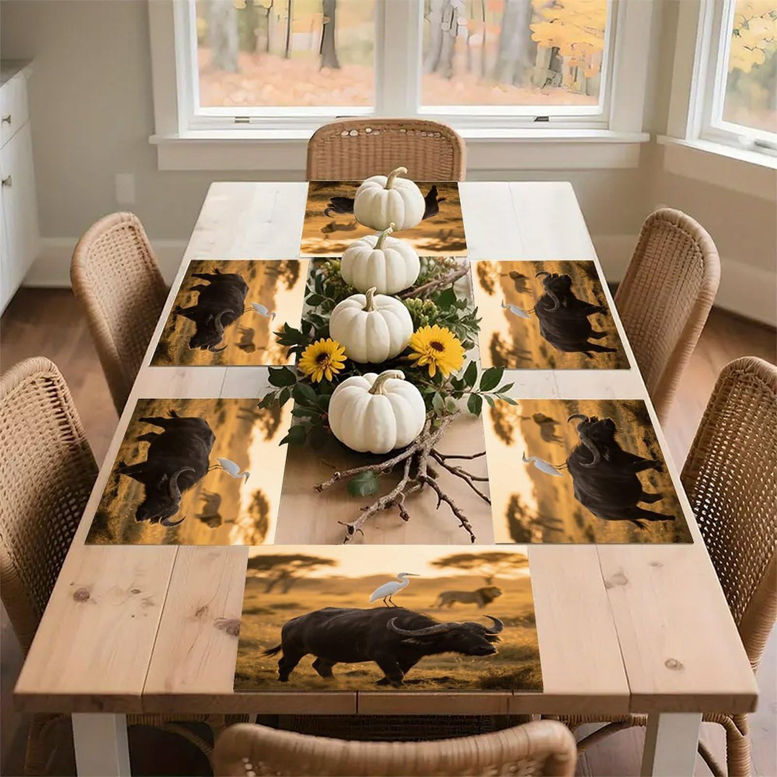 Cow and Bird Placemats Heat Resistant Non-Slip Place Mats Washable Wipeable Table Mat Kitchen Dining Table Decoration Placemats Indoor Outdoor Place Mats 17.7’’×11.8’’