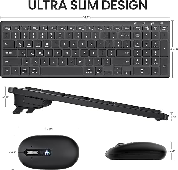 Wireless Keyboard and Mouse Combo, 2 in 1 USB Receiver and 2 bluetooth for 3 Device, Ultra-Slim Keyboard with Adjustable Stand and 4-way Scroll Mouse Combo for Computer, Laptop, Tablet, MacBook, iPad.