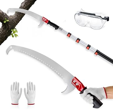 20FT Pole Saw for Tree Trimming, Manual Telescoping Tree Pruner with 312FT Extension Pole, Long Reach Hand Saw for Ground Cutting in Yard, Garden & Patio