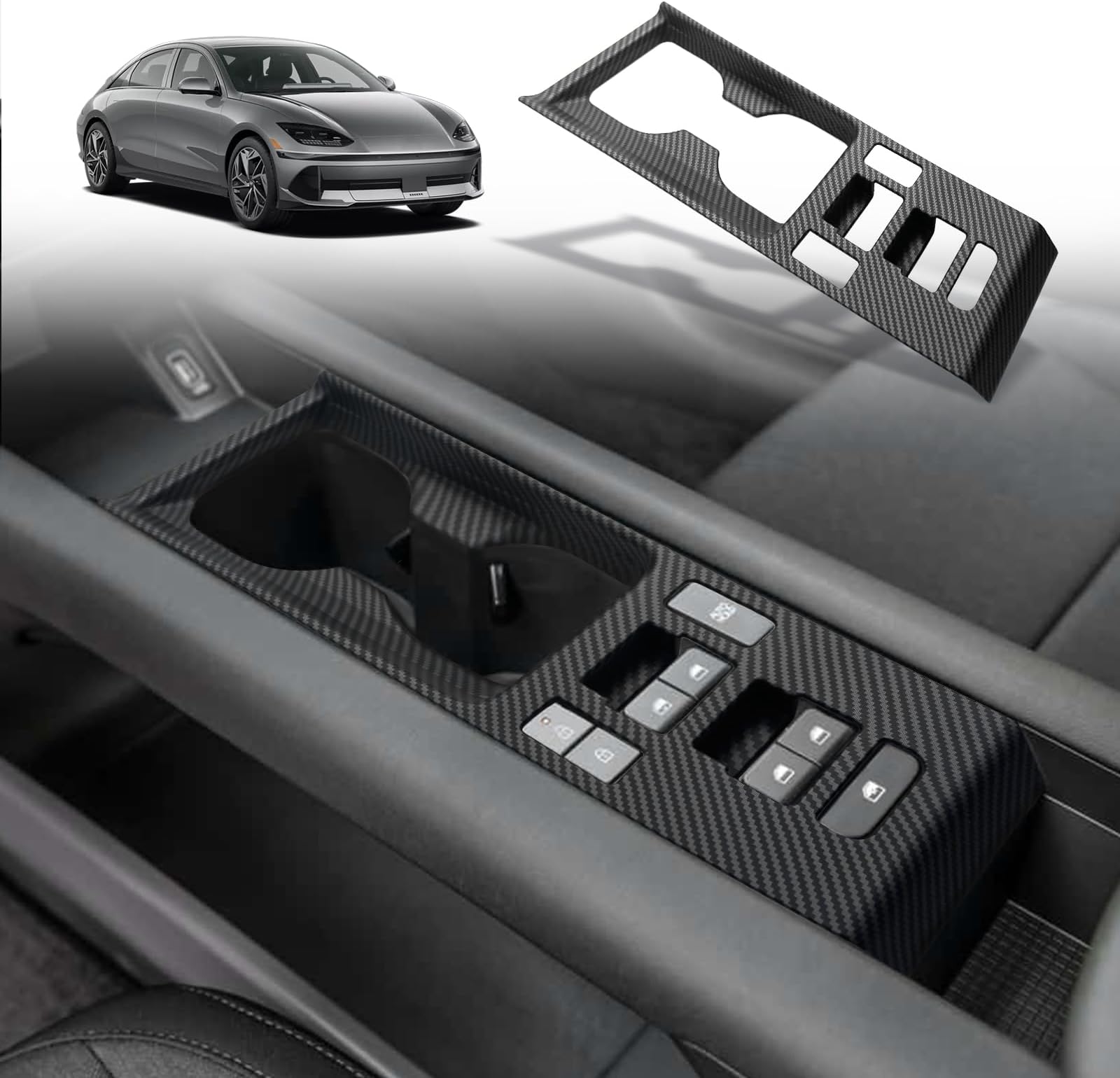 BestEvModfor Ioniq6 Center Console Cup Holder Trim CoverCompatible with Hyundai Ioniq 6 SE SEL Limited 2025 2024 2023 Exterior Accessories Panel Decorative Cover Sticker ABS (Matte Carbon Fiber)