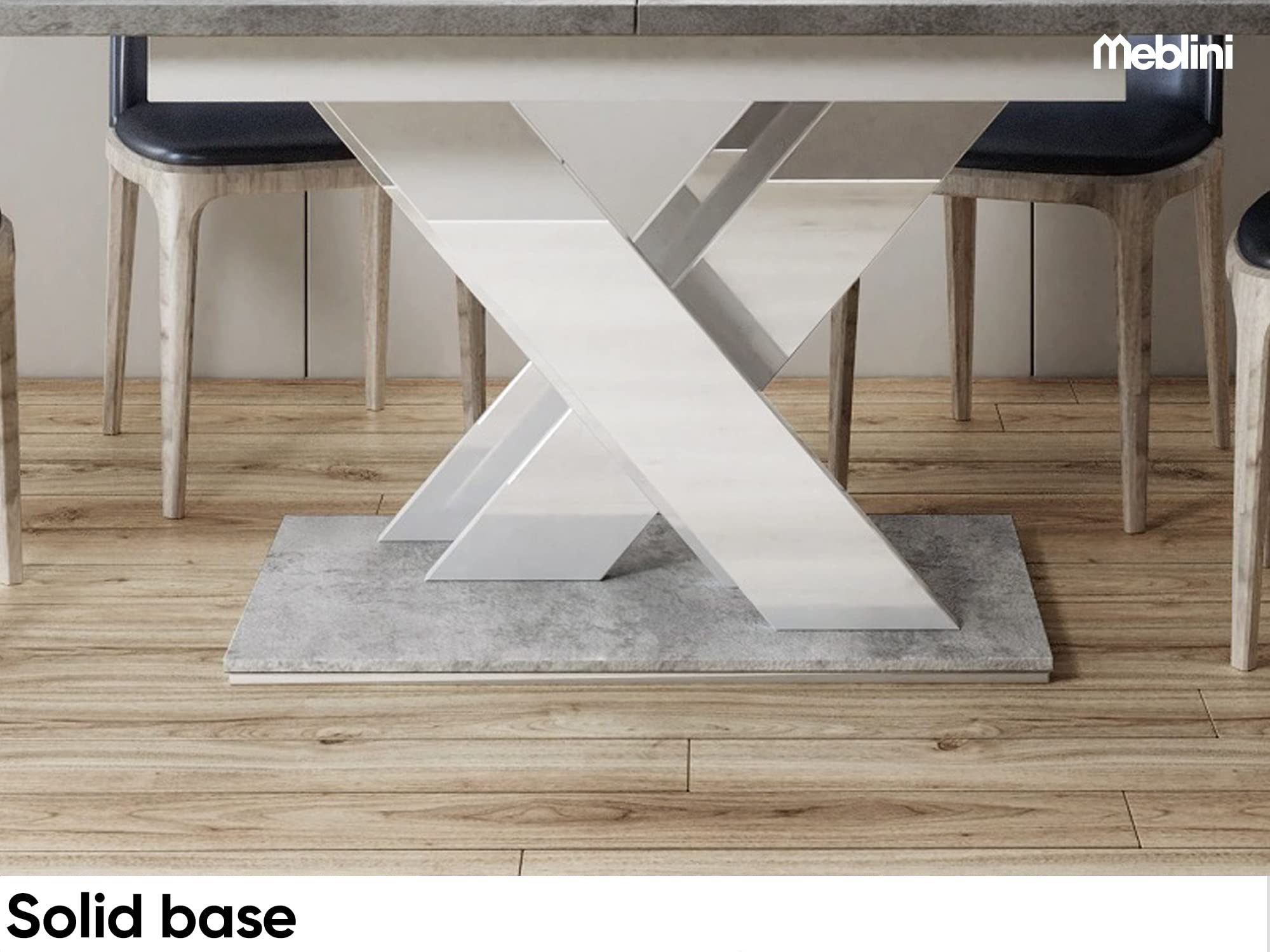 MEBLINI Esstisch Ausziehbar - Esszimmertisch Modern - Küchentisch - Säulentisch - Ausziehtisch - Dining Table - Esszimmertische - 140-180x80x75cm - Bronx - Betonoptik/Weiß Hochglanz