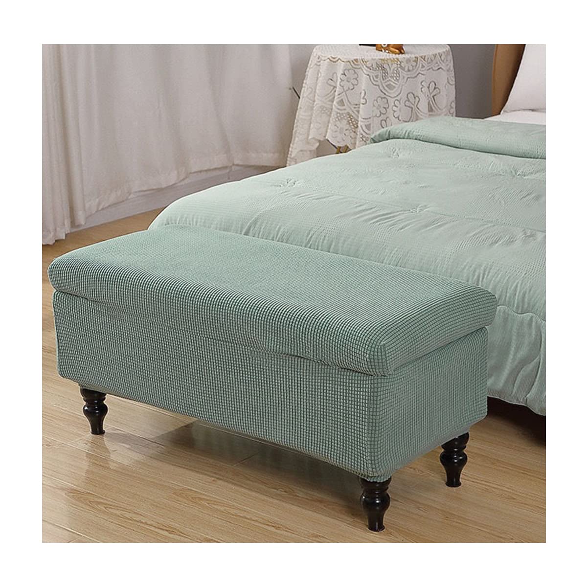 XGANGM Rectangle Storage Ottoman with Lid - Large/Medium/Small, Slipcovers, Footstool Cover, Pouffe Covers, Pea Green, 1 Medium