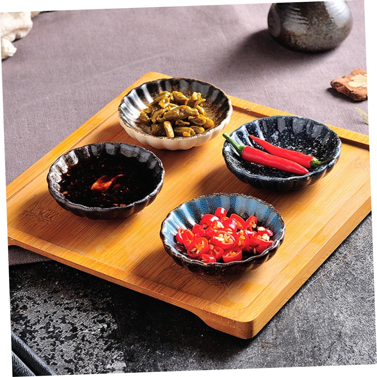 Cabilock Ceramic Dipping Bowls Set 5pcs Japanese Style Sauce Dishes for Sushi Mustard Soy Sauce Style