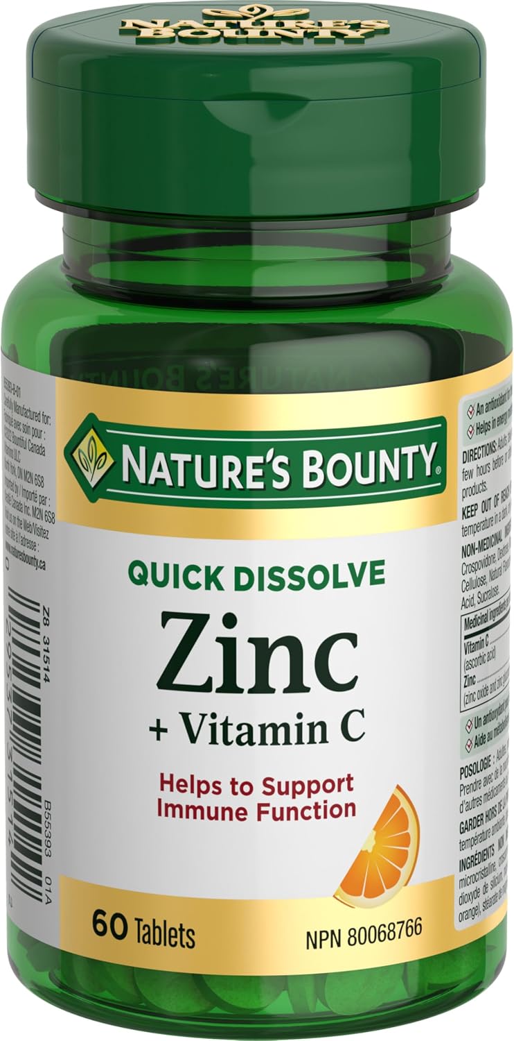 NATURE'S BOUNTY Vitamin C + Zinc, 60 Quick Dissolve Tablets, 45 g
