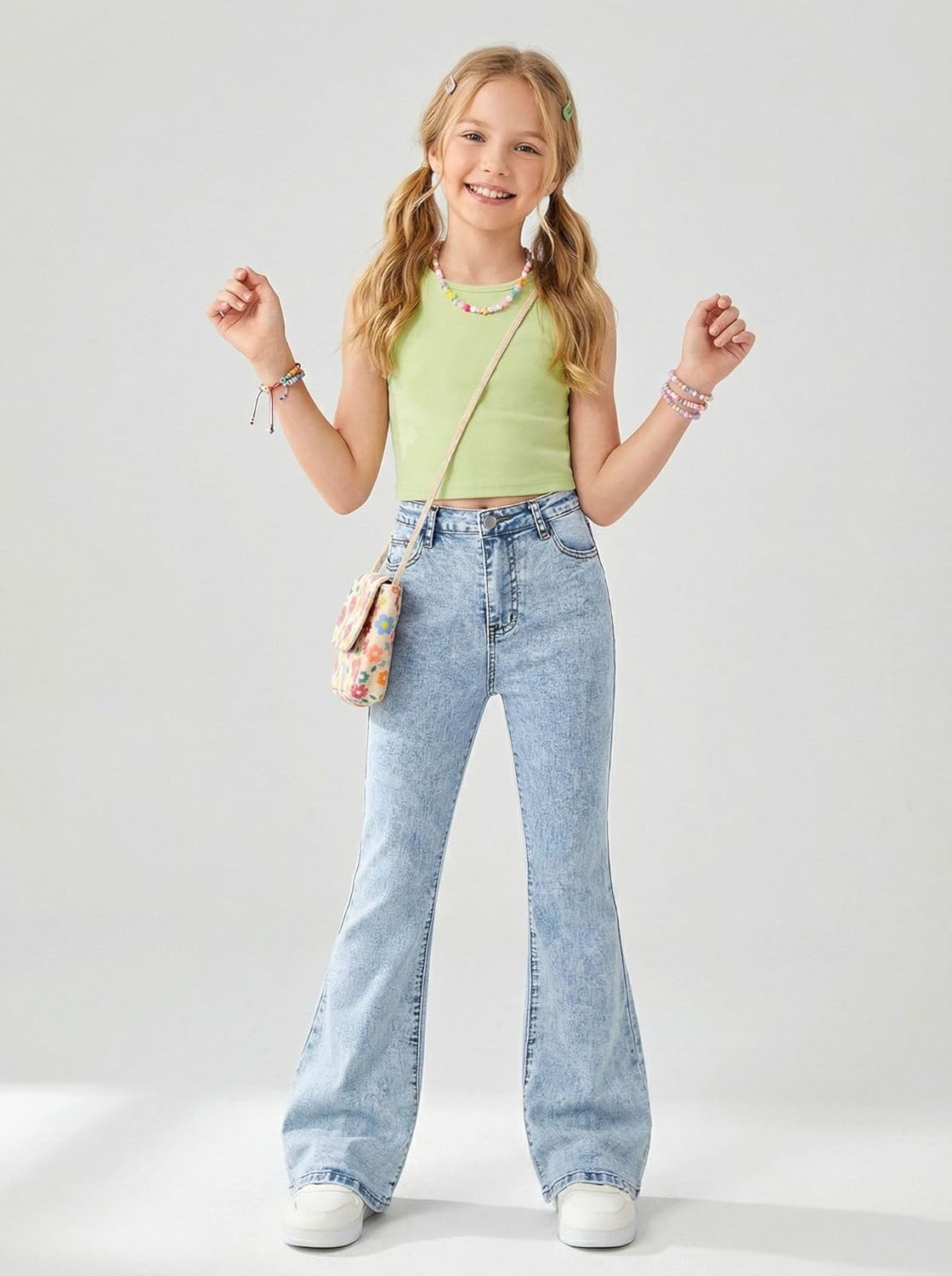 Girls Flare Jeans Bell Bottom Denim Pants for Girls 7-14 Soft Stretch High Waist Kids Jeans Casual School Everyday Wear