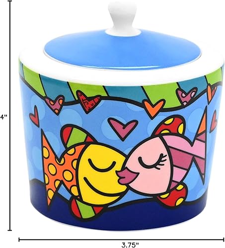Miniatura 6 de Britto Azucarero de porcelana de hueso con tapa, 10.4 onzas, diseño profundamente enamorado, accesorios de barra de café, caja de condimentos,
