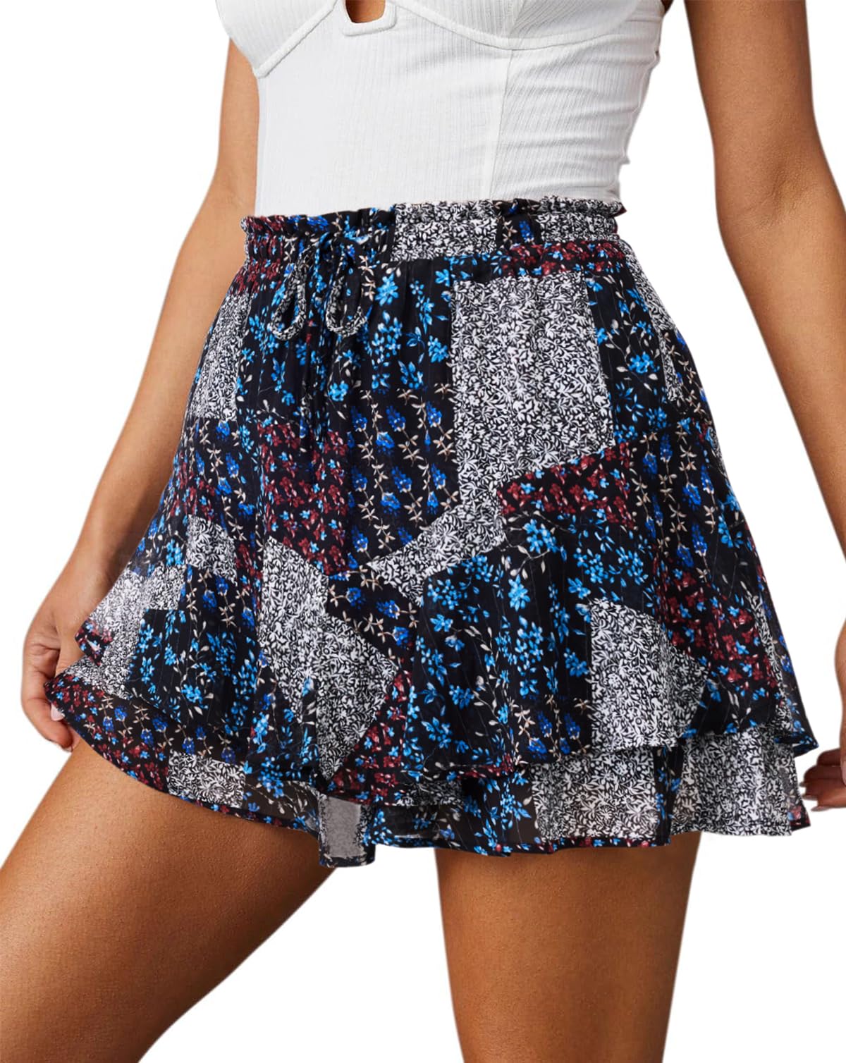 Flowy Shorts for Women Casual Cute Floral Skorts Chiffon Ruffle Tennis Mini Skirts Butterfly Summer Boho Shorts
