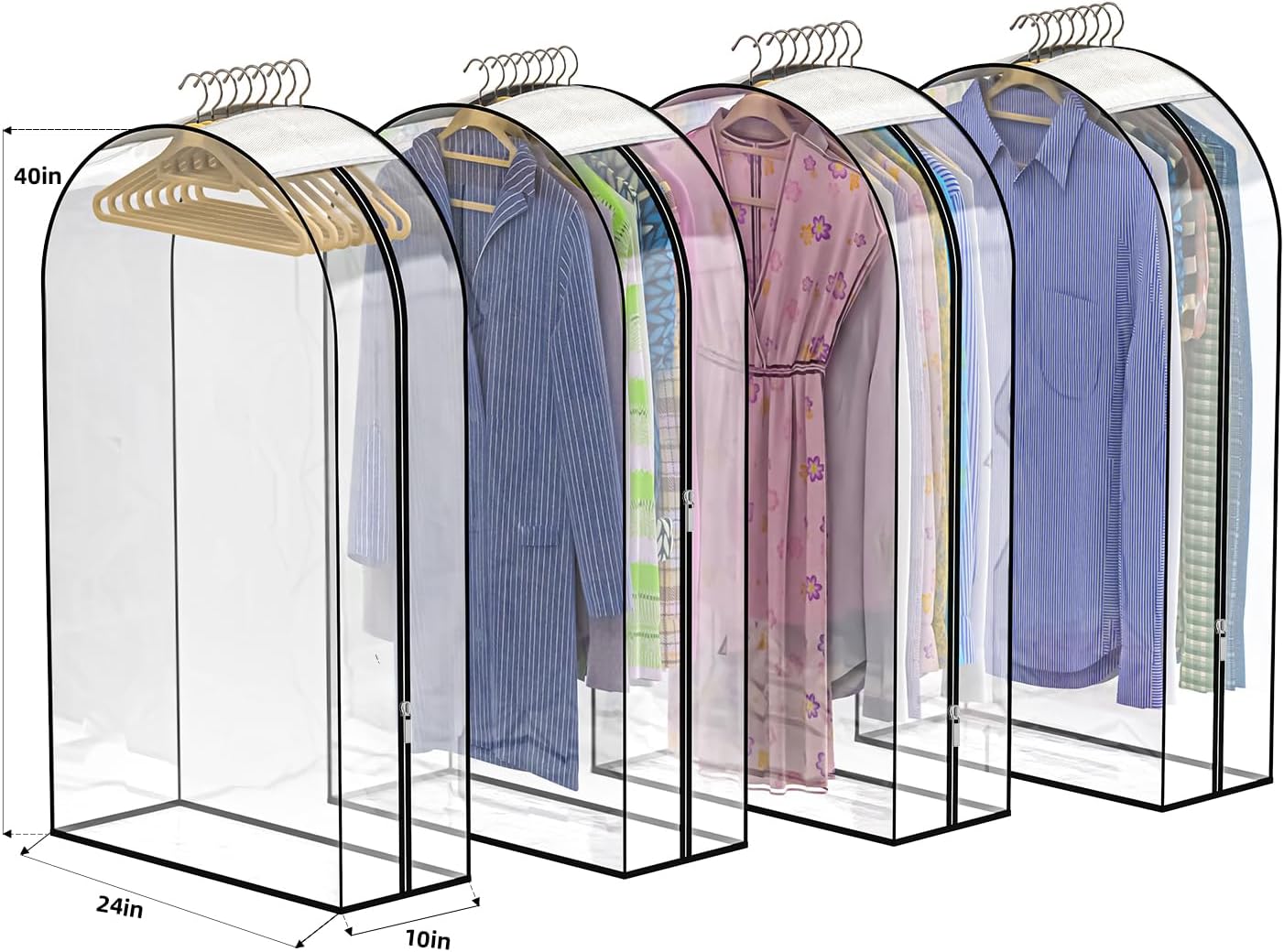 Upgraded Thickened Clear Garment Bags for Hanging Clothes 4 Packs, 10“ Gusseted and 40" Clothes Protectors for Hanging Clothes for Closet, Shirts, Coats, Dresses