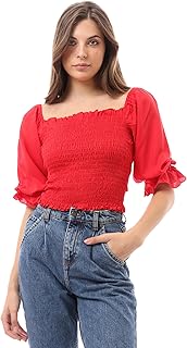 Ravin Red Trendy Kansai Top with Puffy Sleeves, For Women, RED, S