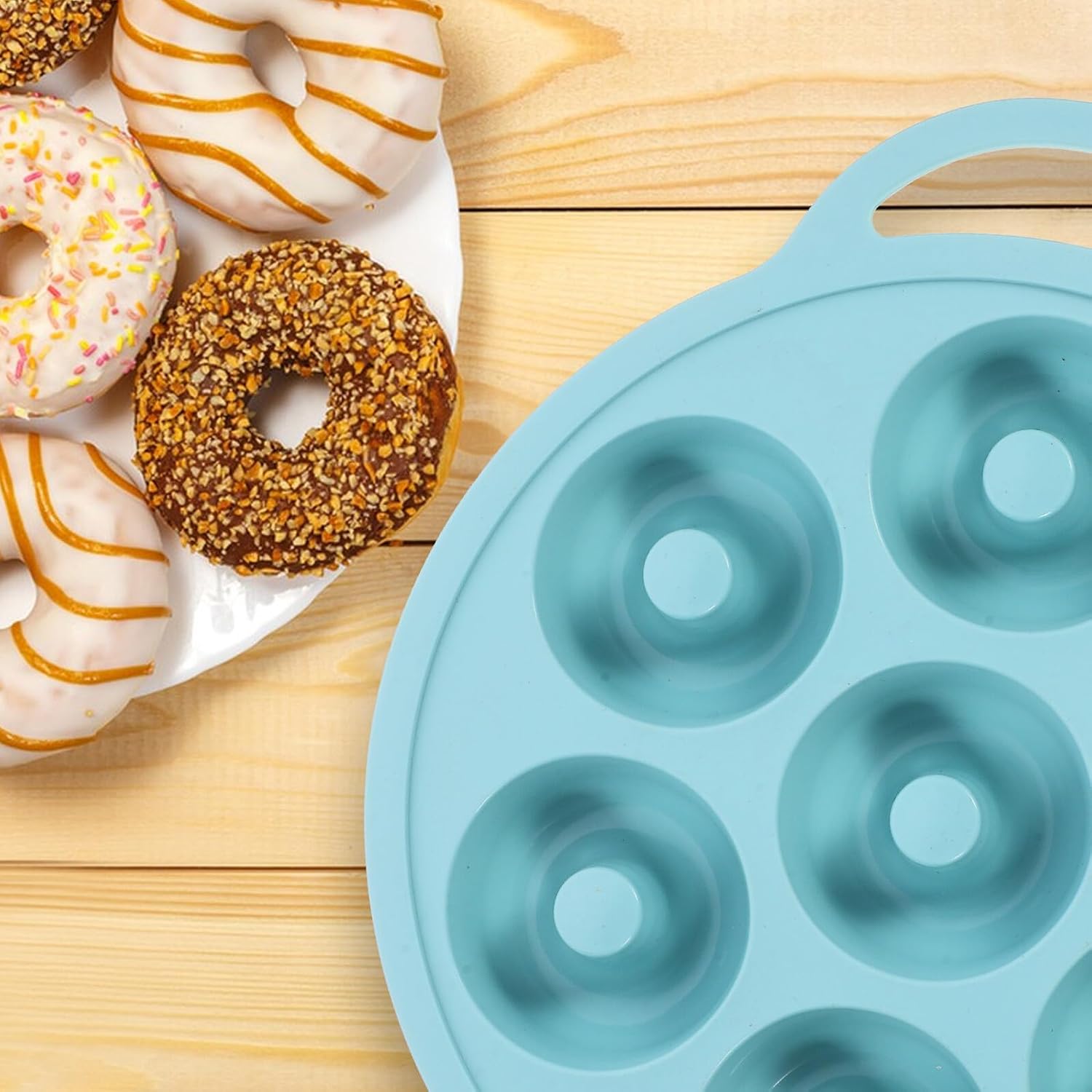 Silicone Donut Baking Mold Non-stick Doughnut Pan Nordic Green Reusable Cake Baking Supply for Home DIY Pastry