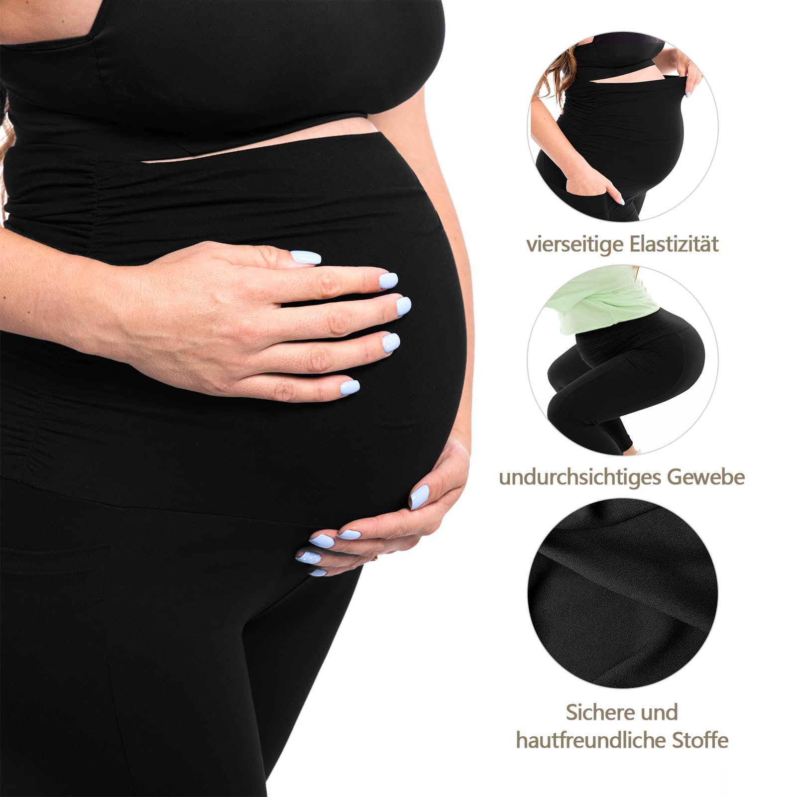 Walifrey Women's Maternity Leggings with Pockets，High Waist Opaque Comfortable Pregnancy Black Leggings — view 5