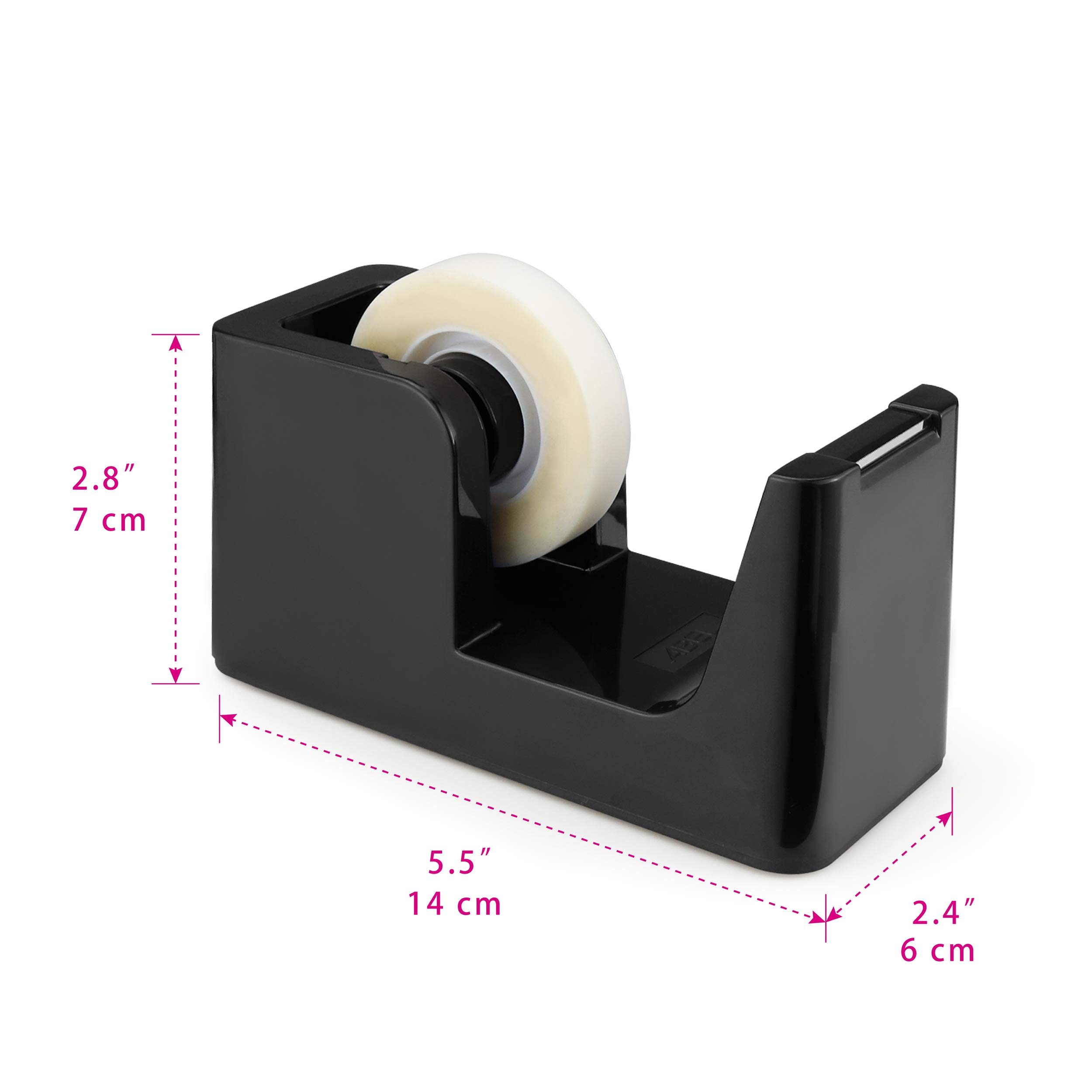 ABEL SimpleWork Dispensador de cinta de escritorio, negro, núcleo de 1 pulgada, base pesada antideslizante, cortador de cinta para oficina, hogar, escuela y manualidades