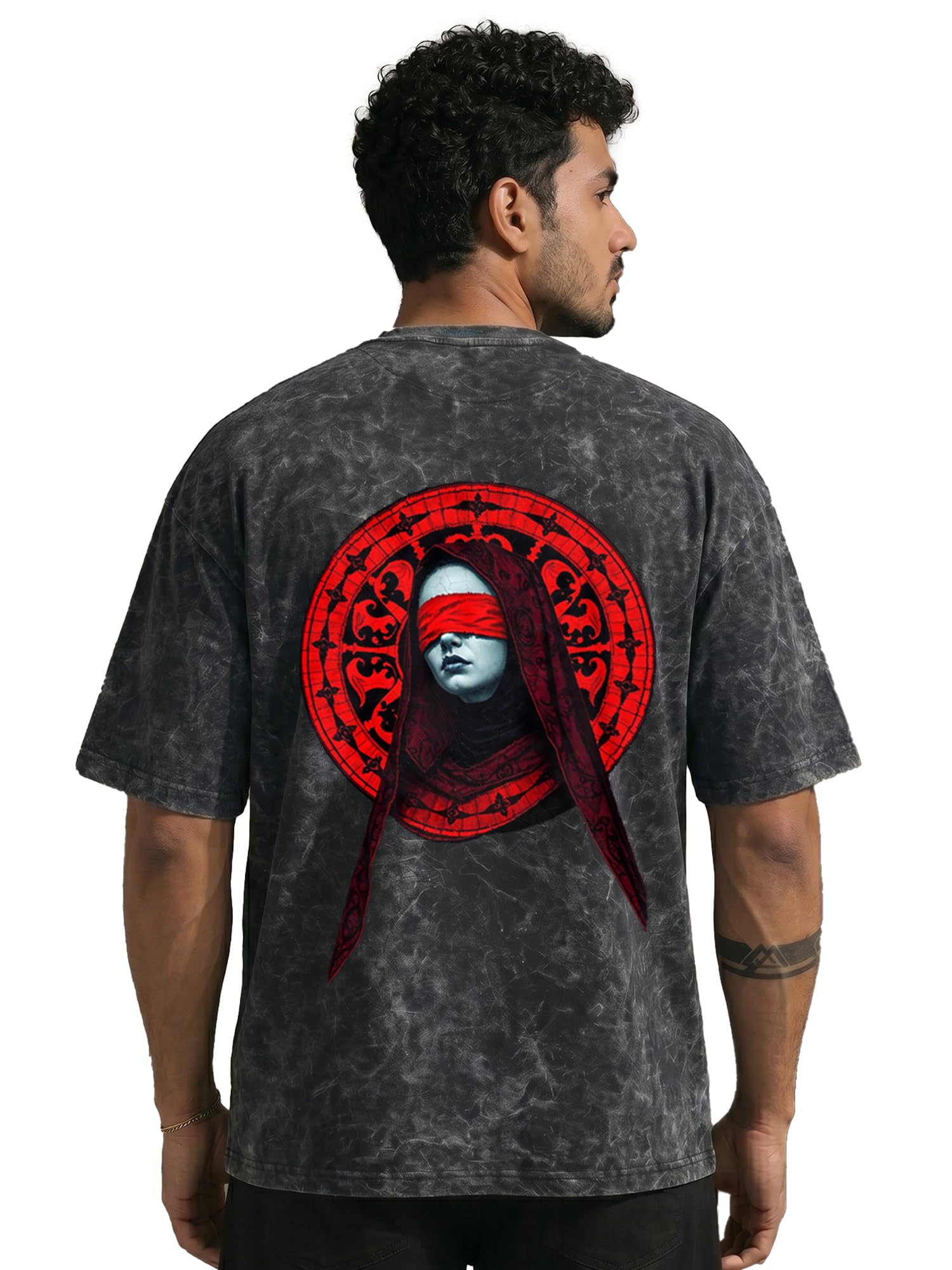 fanideaz Mens Premium Branded Oversized Acid Wash T Shirt for Men 240 GSM Acid Wash Down Shoulder Graphic Printed Round Neck Oversize Fit Casual Urban Fashion-picture-33