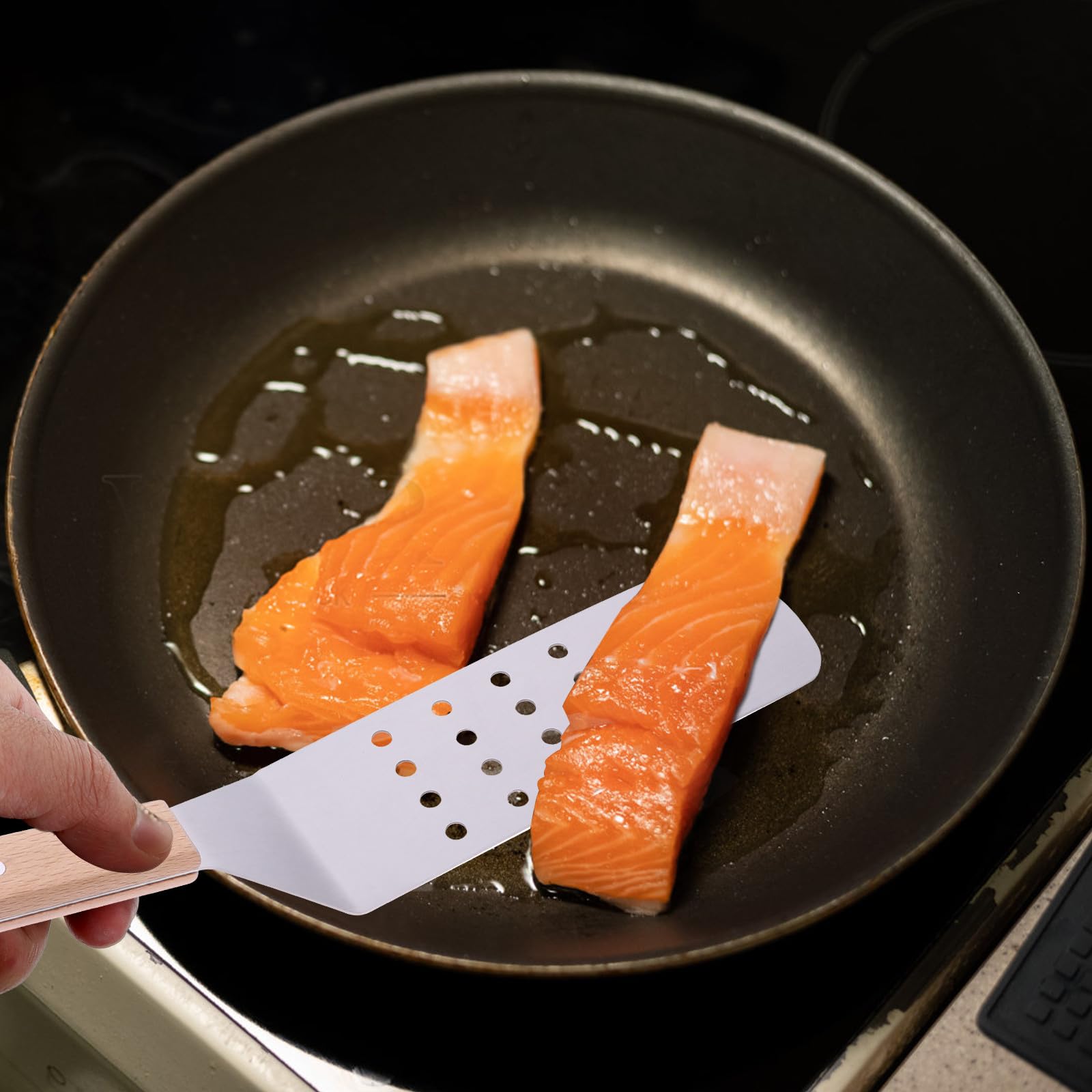 Toyvian Espátulas de Acero Inoxidable con Mango de Madera Utensilios de Cocina Ergonómicos para Pizza y Bistec Pala Resistente para Transferencia y Corte Fácil